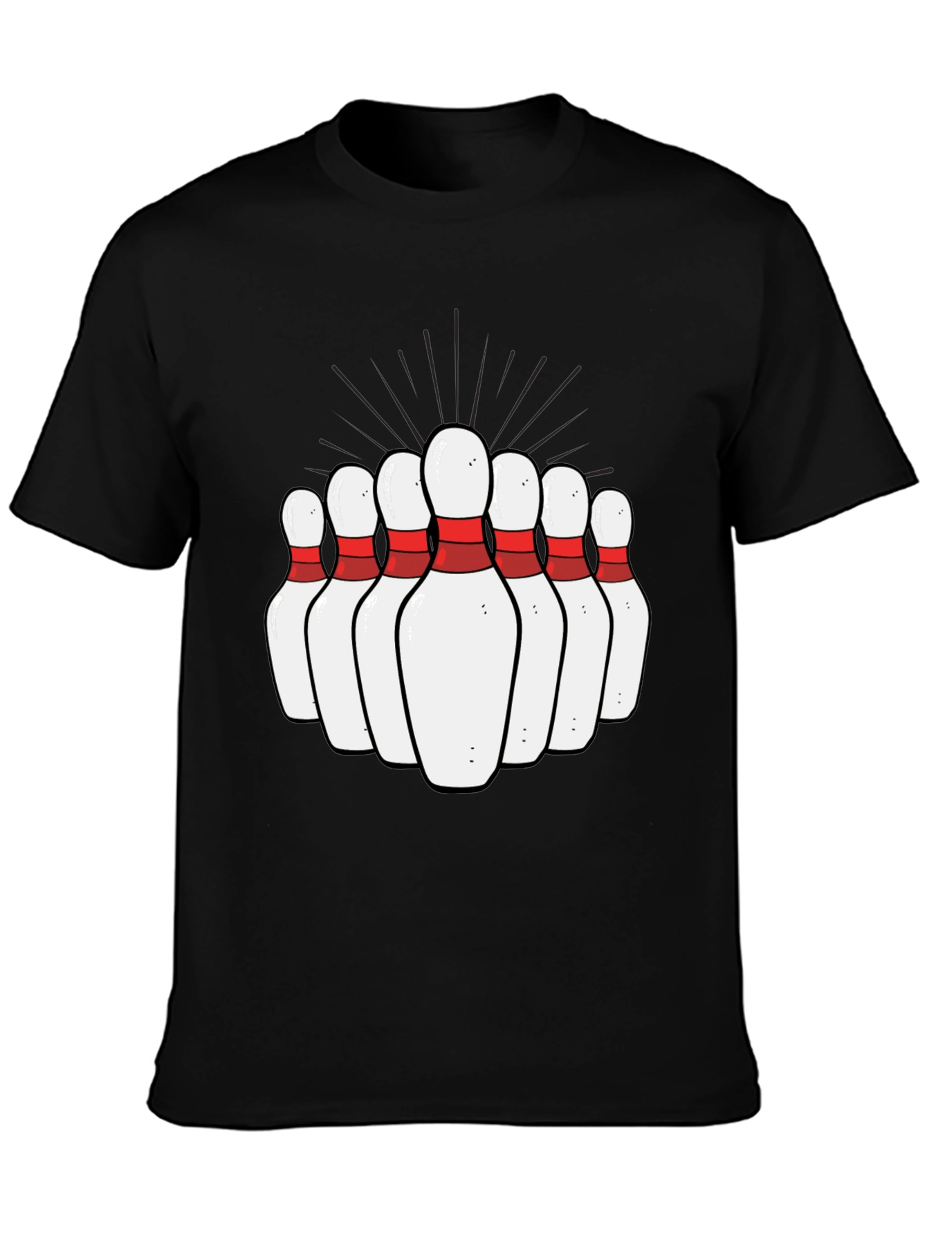 Black Bowling Pins Graphic Tee - Strike Design T-Shirt view 3