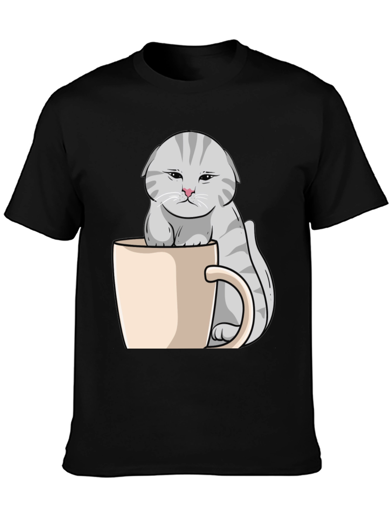 Black Grumpy Cat Mug T-Shirt - Novelty Kitten Tee view 3