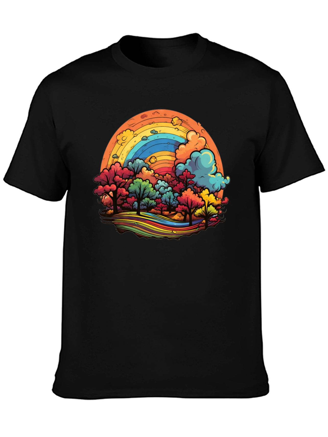 Black Rainbow Trees Graphic Black T-Shirt view 3