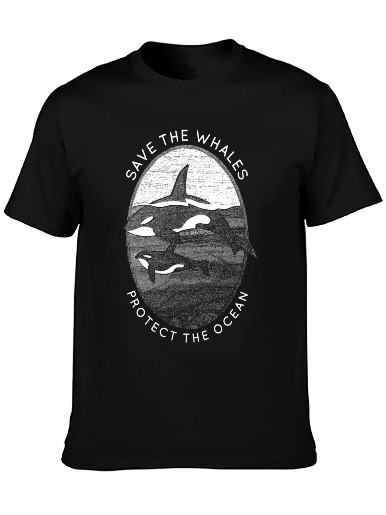 Black Save the Whales Graphic Tee - Ocean Conservation Shirt view 3