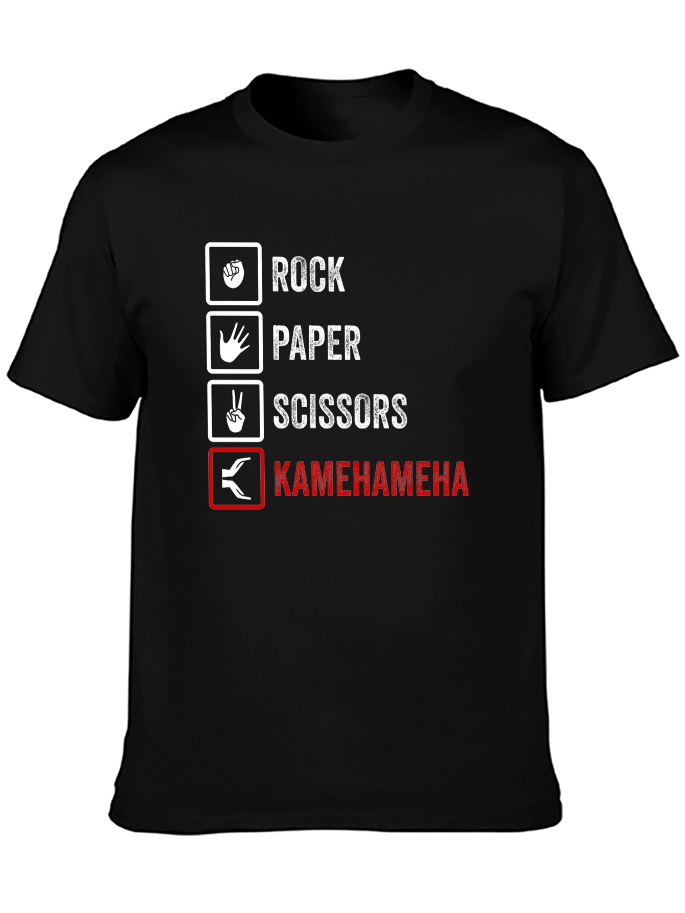 Black Rock Paper Scissors Kamehameha Funny T-Shirt view 3