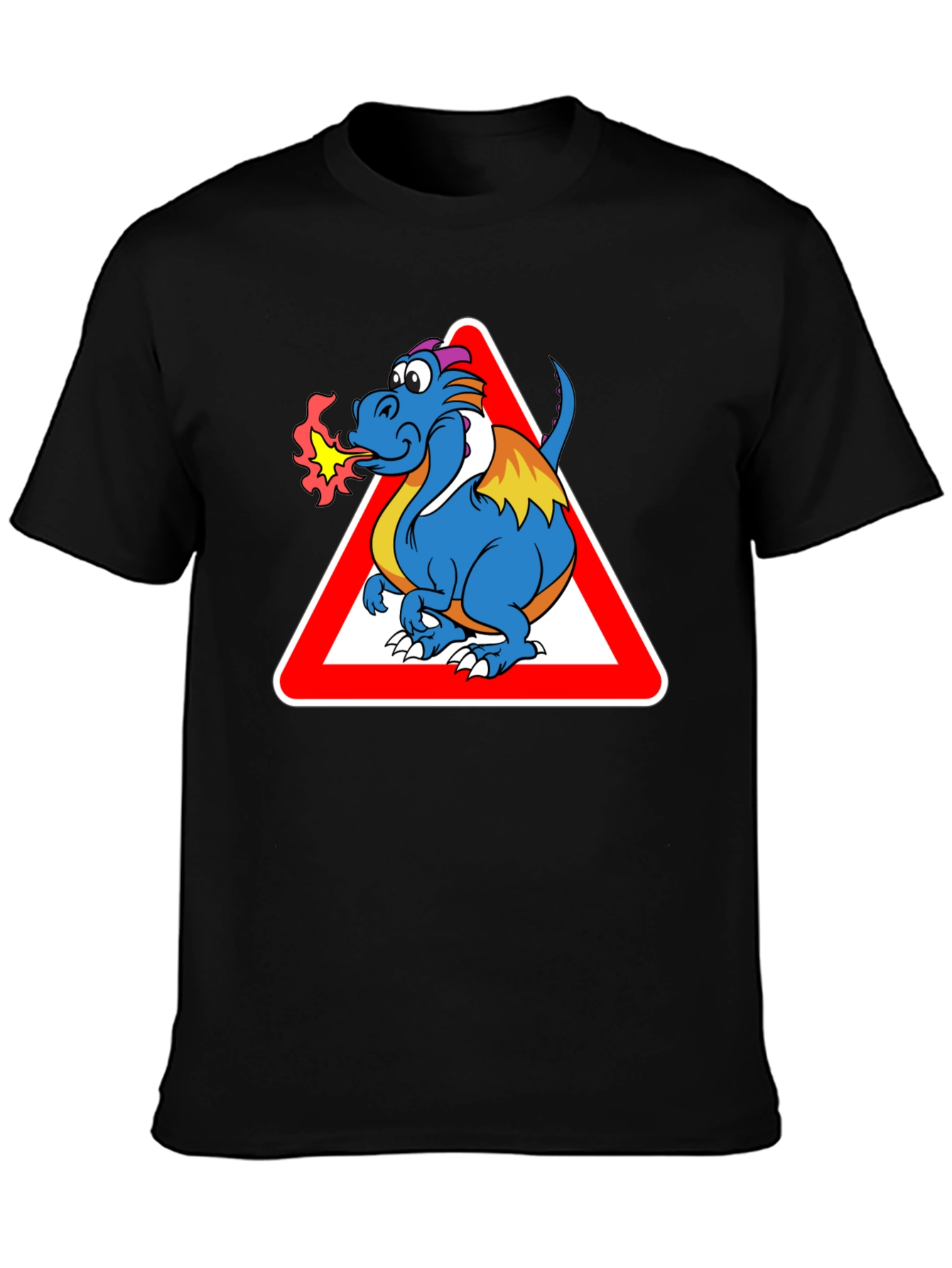 Black Funny Dragon Warning T-Shirt - Black Cotton Tee view 3
