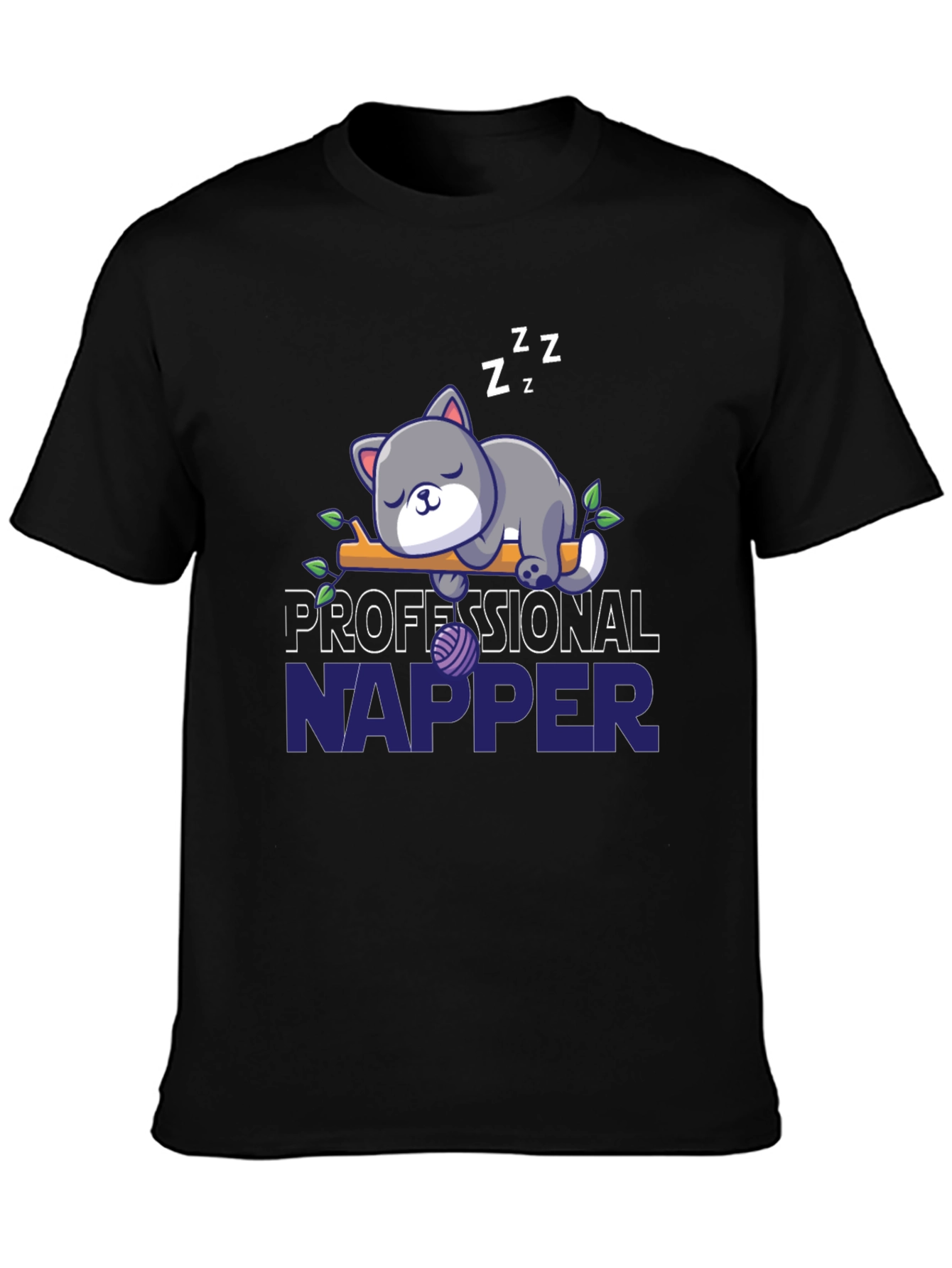 Black Professional Napper Cat T-Shirt view 3