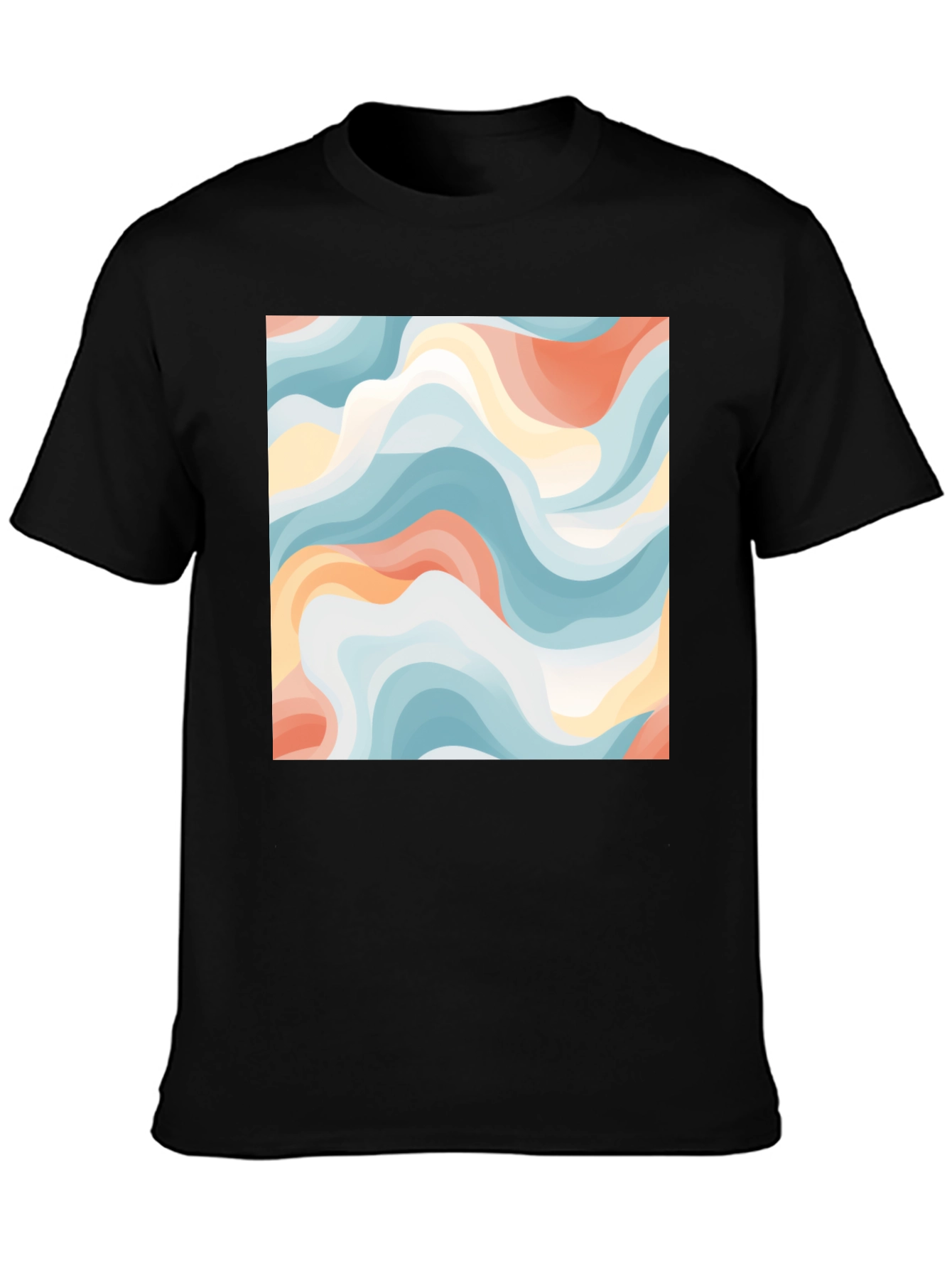 Black Abstract Wave Print Tee - Modern Art Shirt view 3