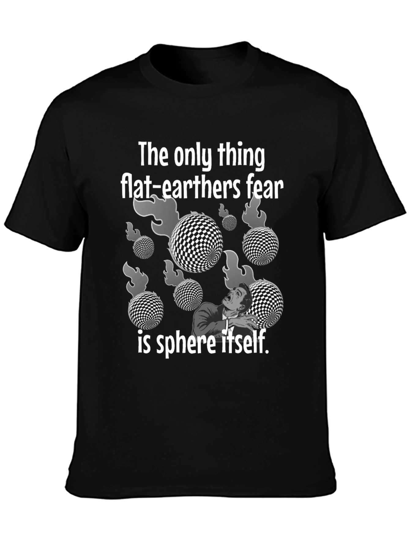 Black Flat Earther Fear Sphere Graphic Tee view 3