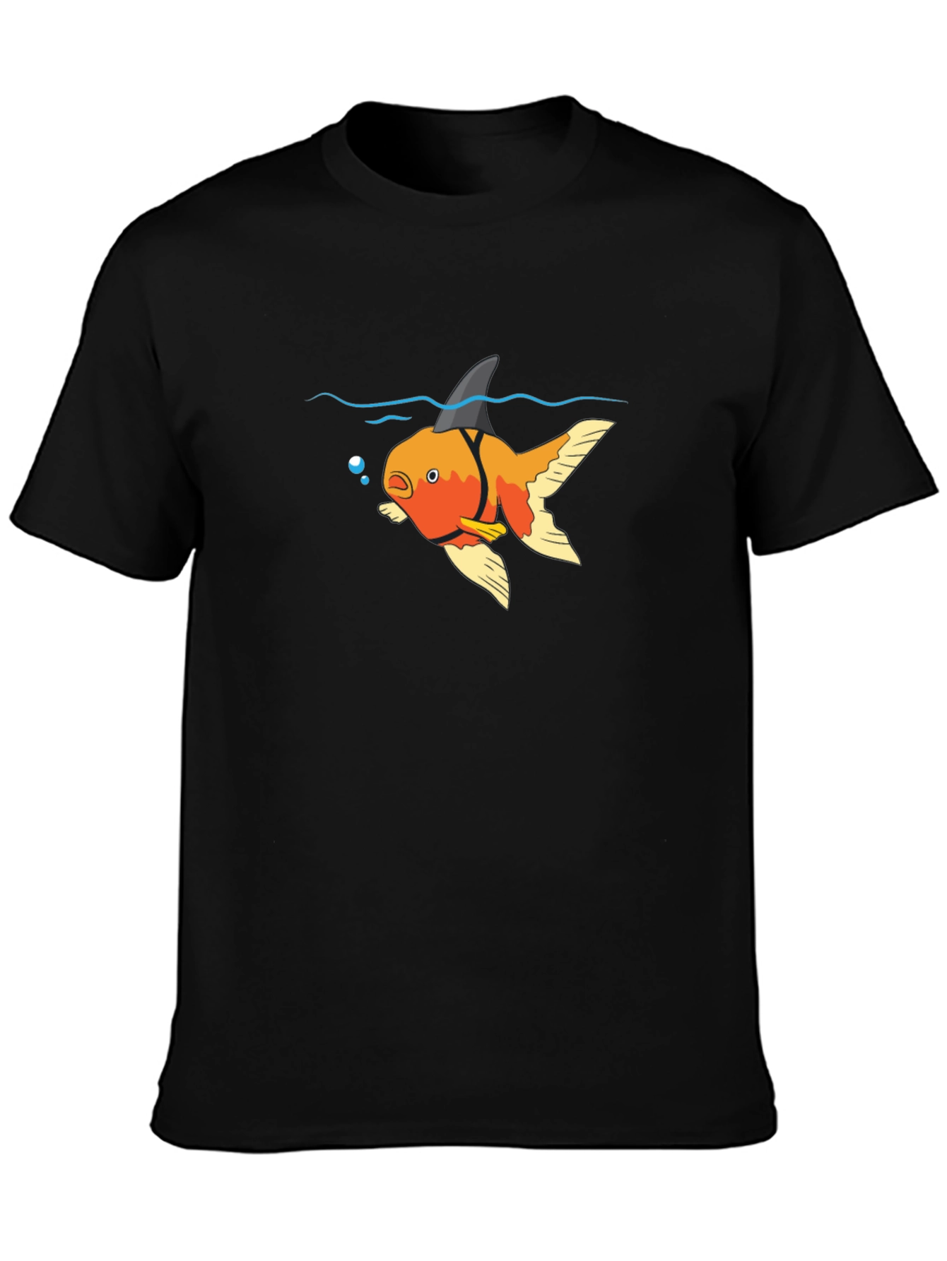 Black Funny Goldfish Shark Fin T-Shirt view 3