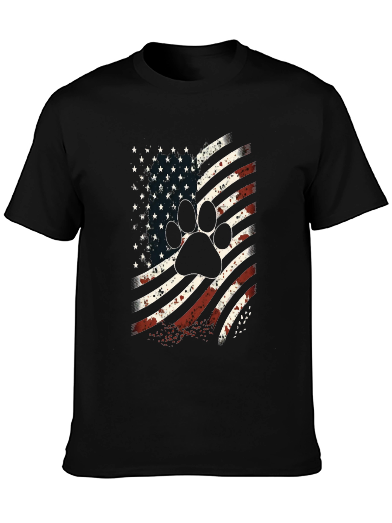Black Patriotic Paw Print USA Flag Graphic T-Shirt view 3