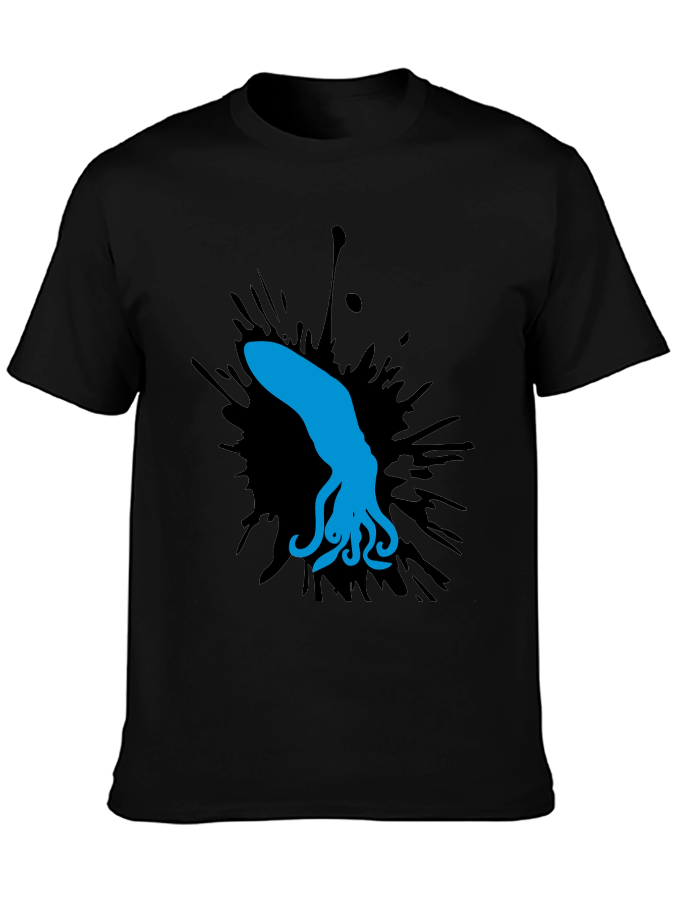 Black Blue Squid Graphic Tee - Black Cotton Shirt view 3