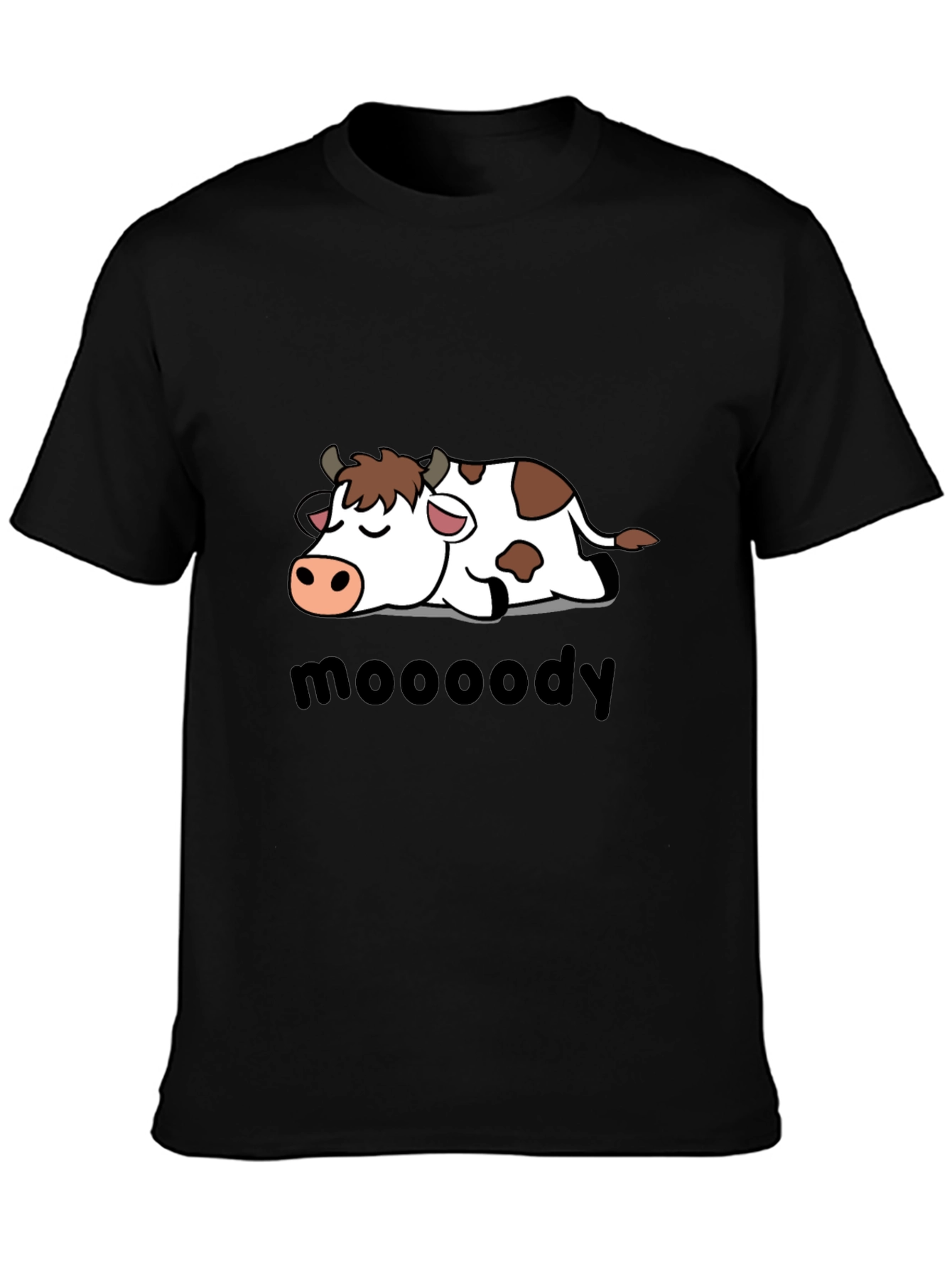 Black Moody Cow Graphic Tee - Black Cotton T-Shirt view 3