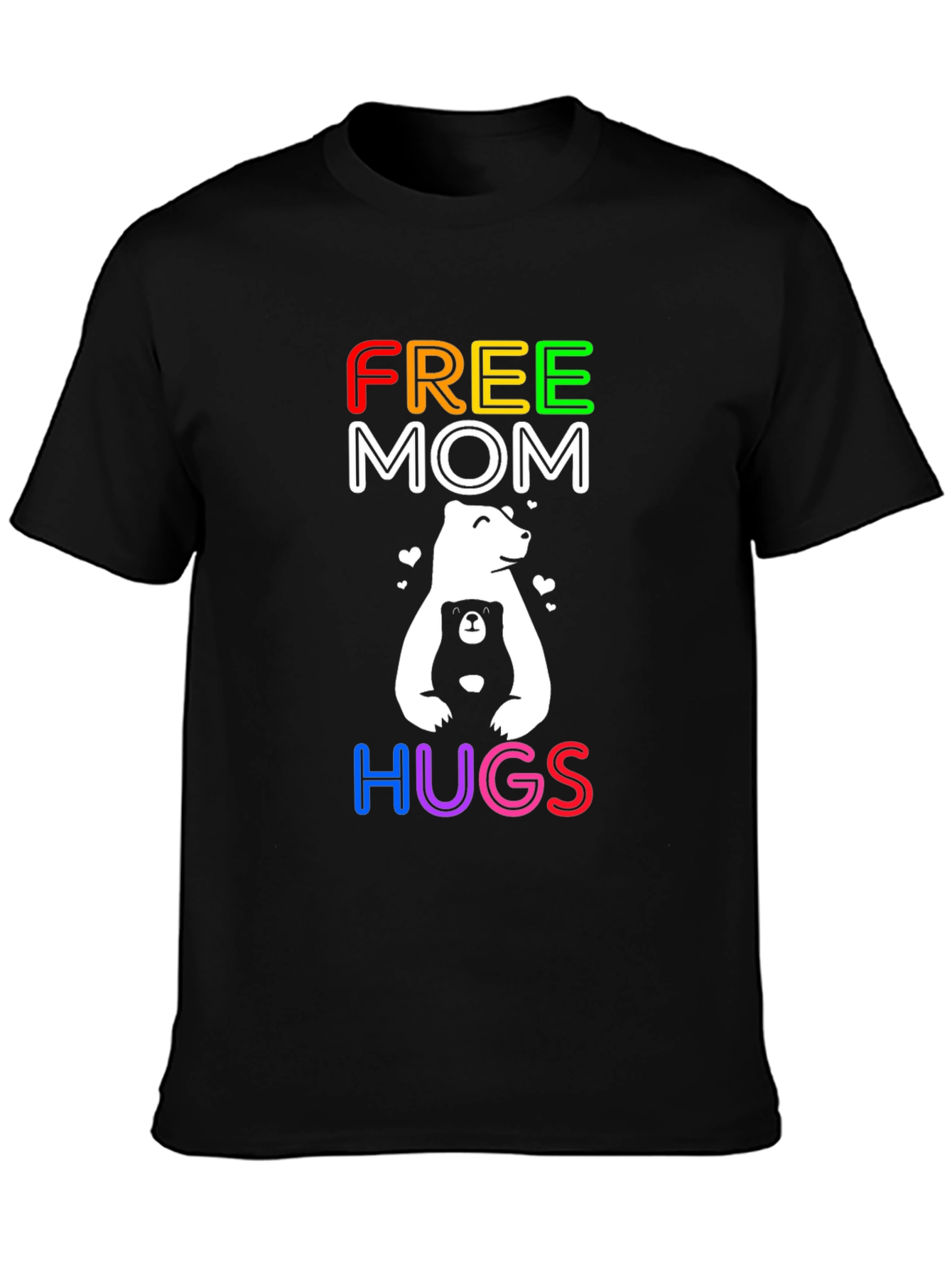 Black Free Mom Hugs Bear Graphic Tee view 3