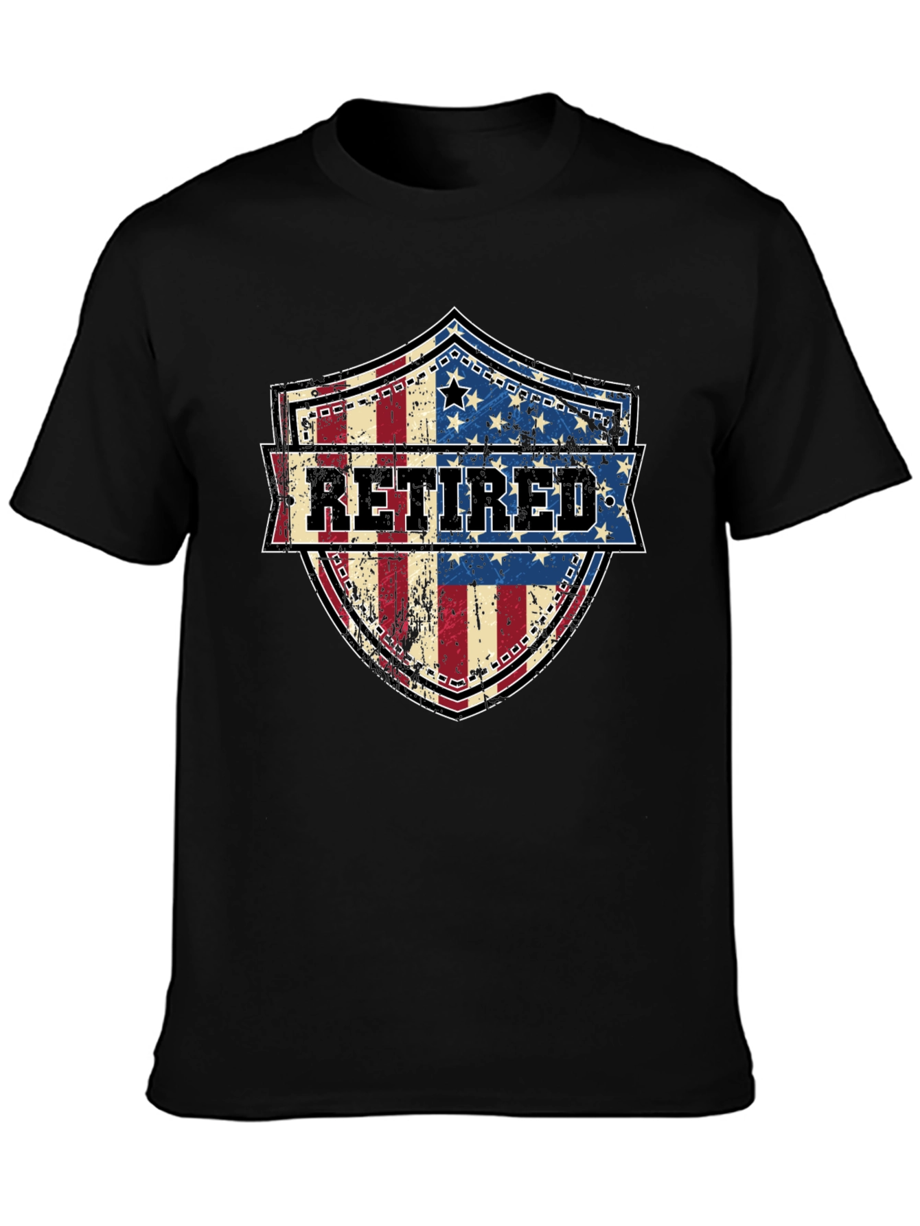 Black Retired American Flag Shield T-Shirt view 3