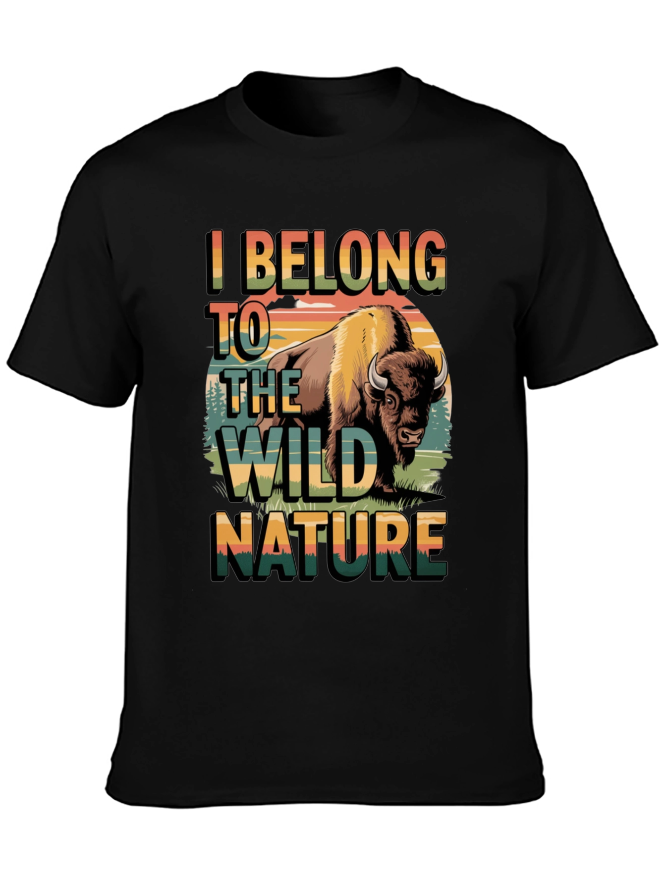 Black Wild Nature Bison Graphic Tee - Men's Black T-Shirt view 3