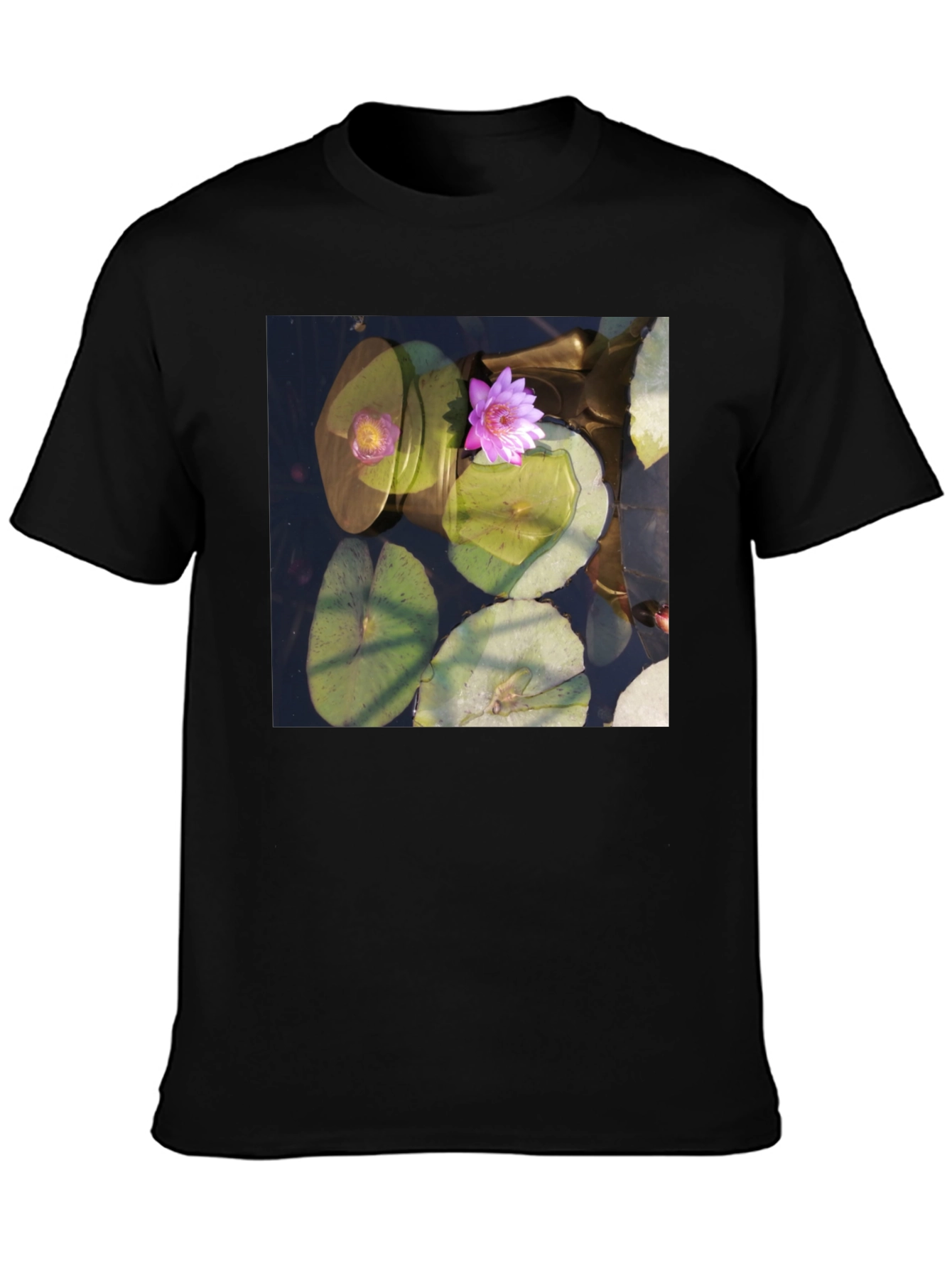 Black Lotus Pond Graphic Tee - Nature Inspired Design view 3