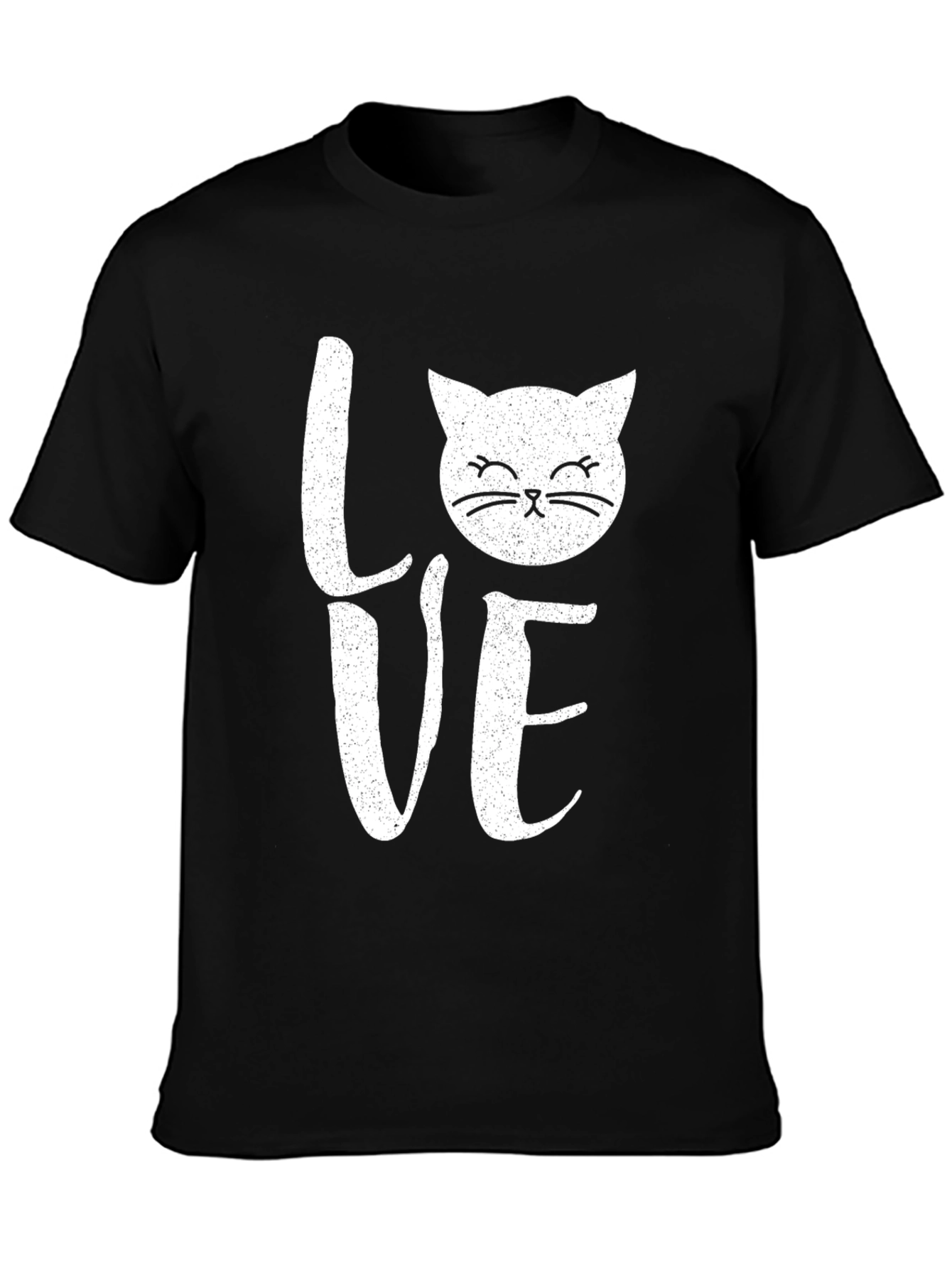 Black Love Cat Graphic Print Men's Black T-Shirt view 3
