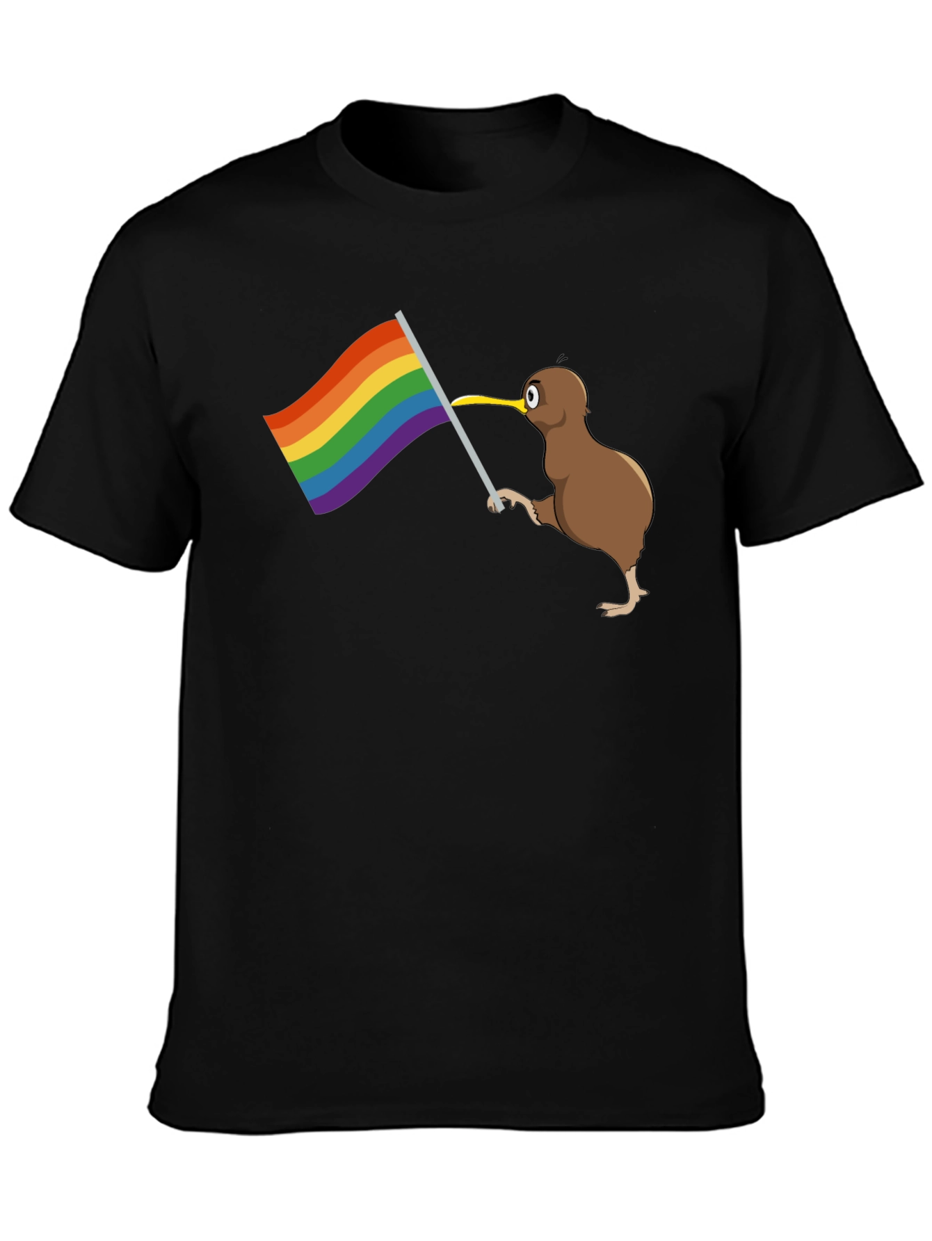 Black Kiwi Bird Pride Flag Graphic Tee view 3