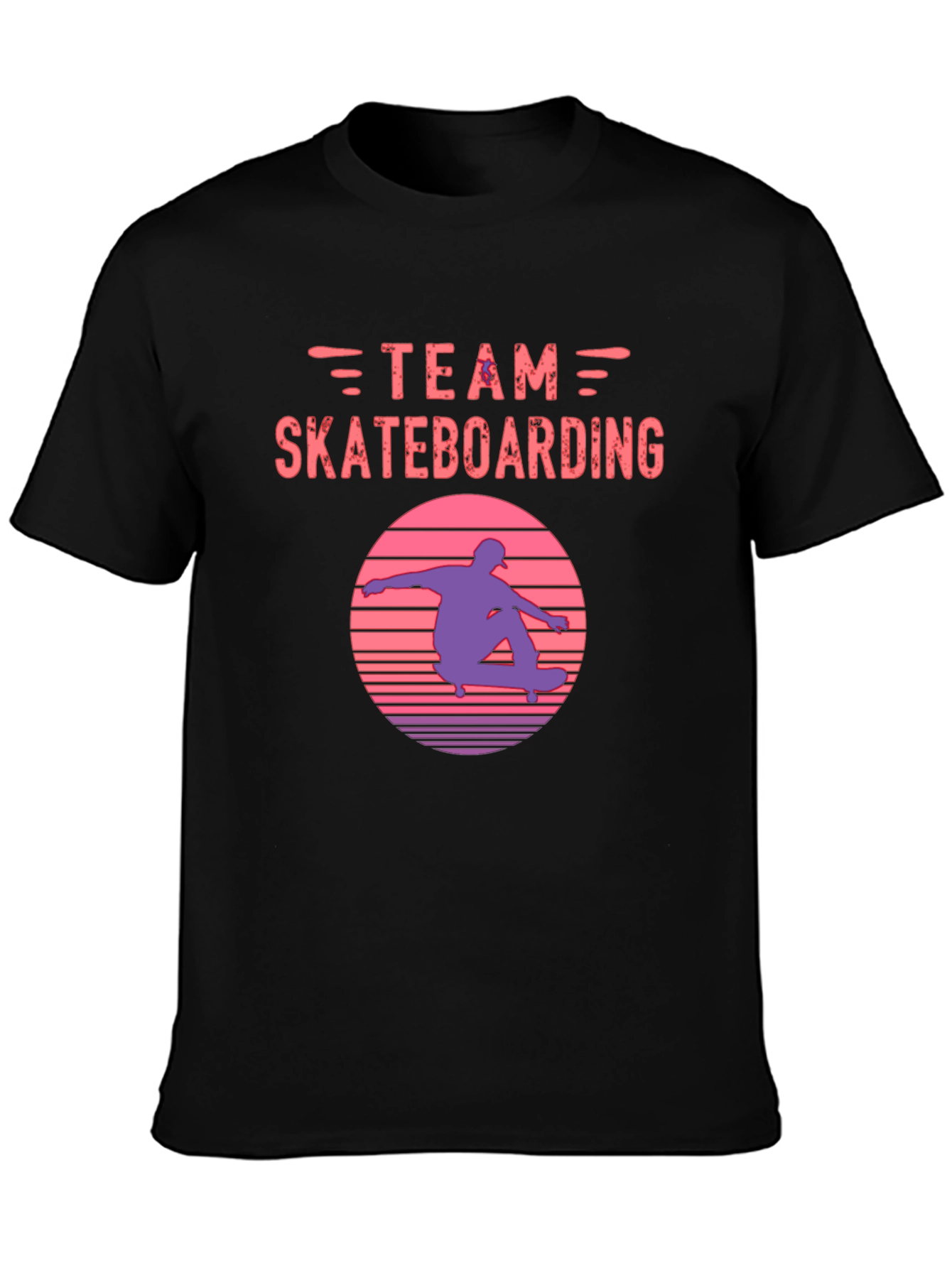 Black Team Skateboarding Graphic Tee - Retro Sunset Skater Shirt view 3
