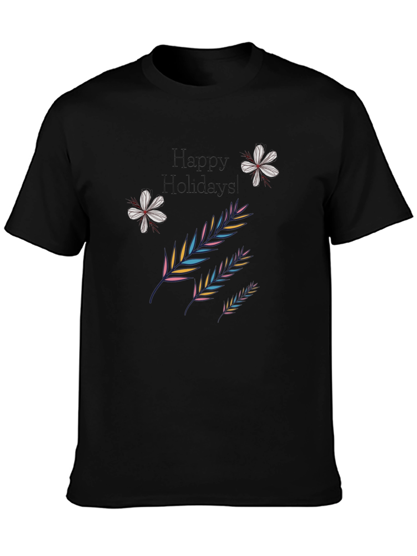 Black Festive Holiday Print Black T-Shirt view 3