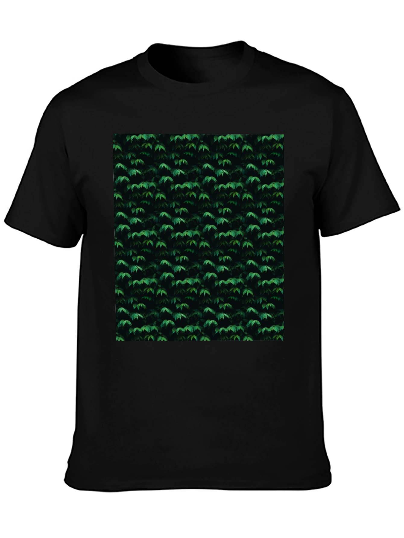 Black Stylish Black Tee with Green Leaf Pattern view 3