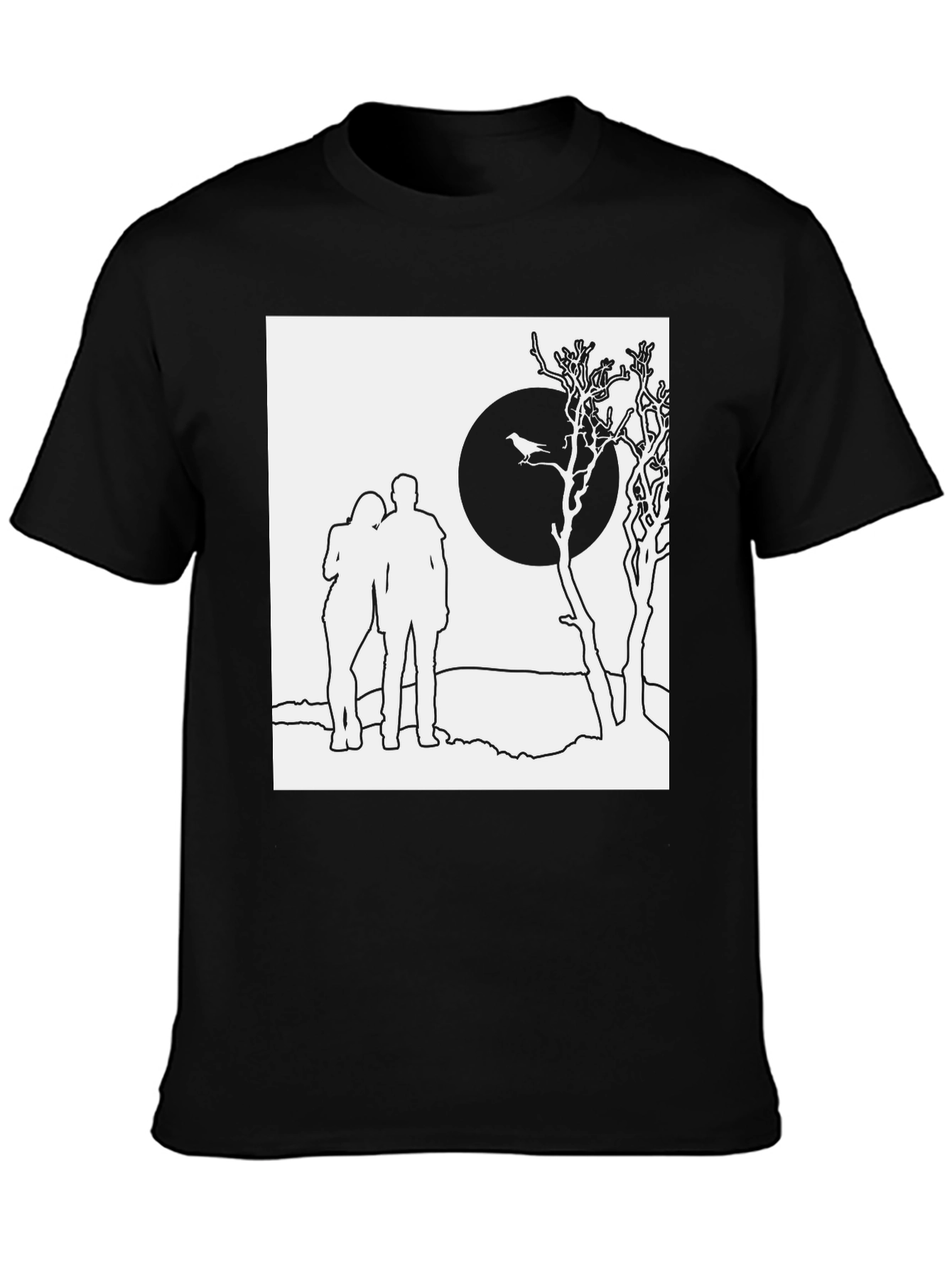 Black Couple Silhouette Graphic Tee - Black Unisex T-Shirt view 3