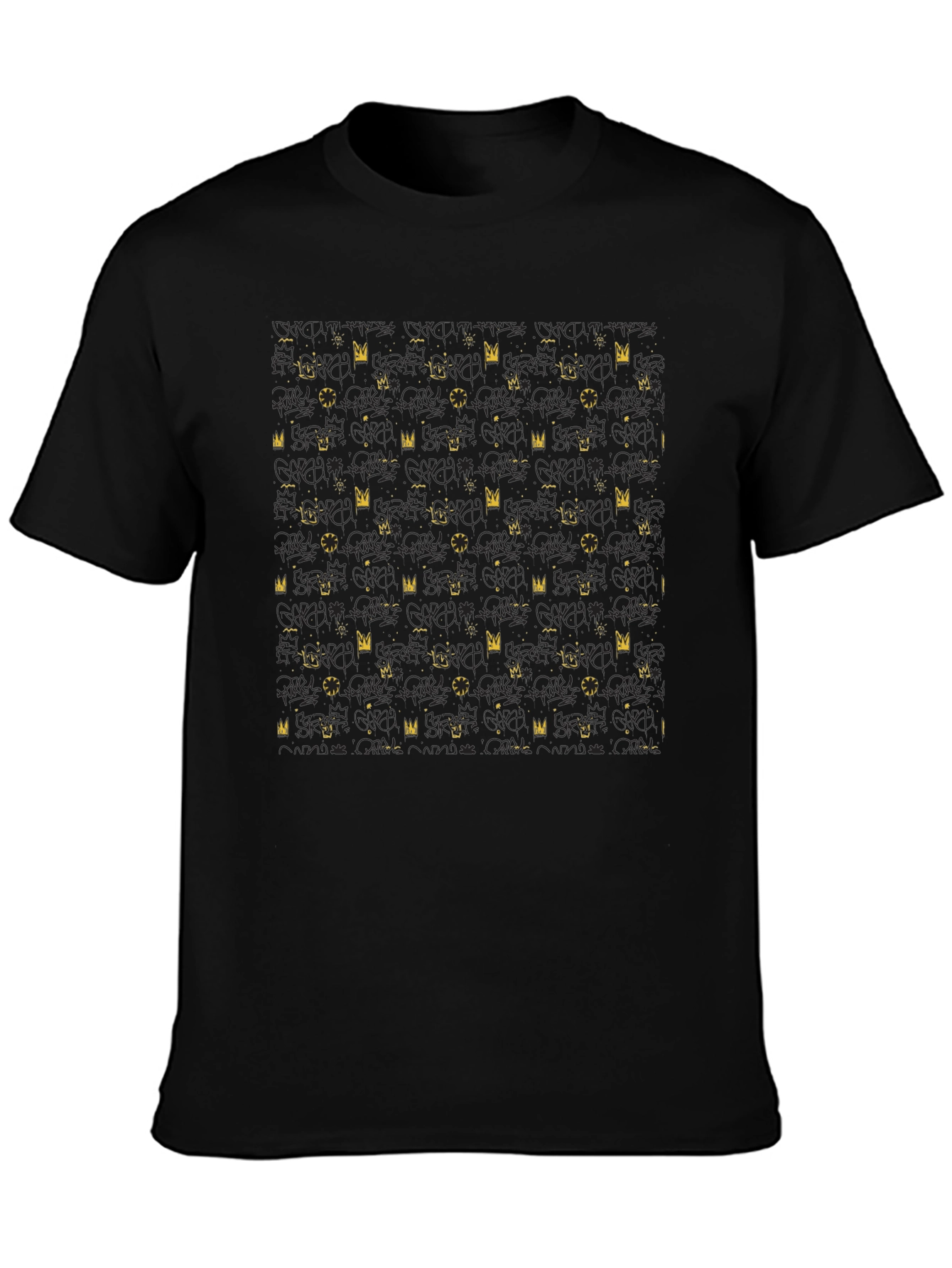 Black Crown Pattern Black T-Shirt view 3