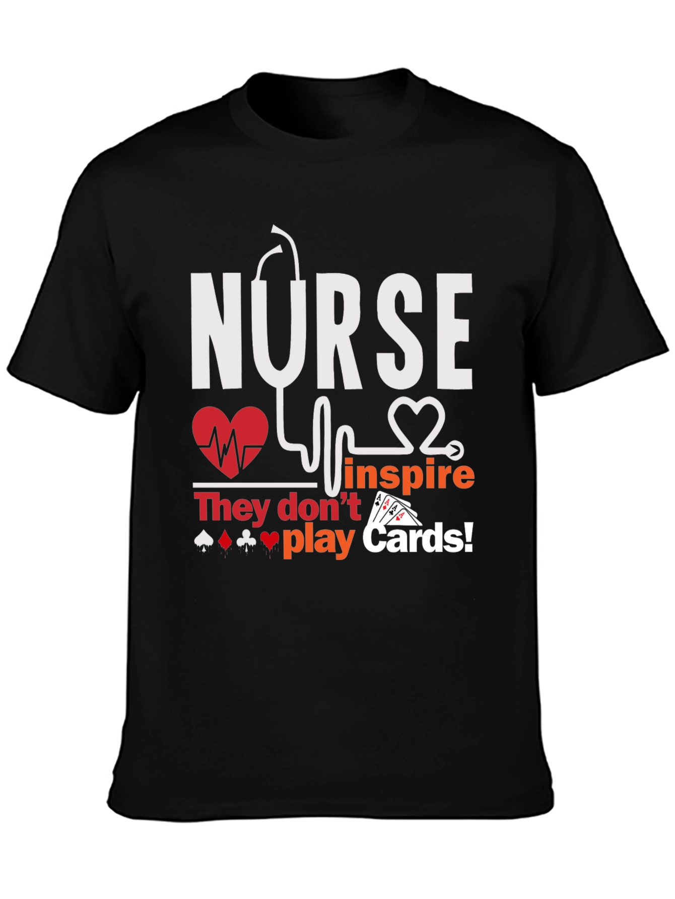 Black Nurse Inspire T-Shirt - Playing Card Design view 3