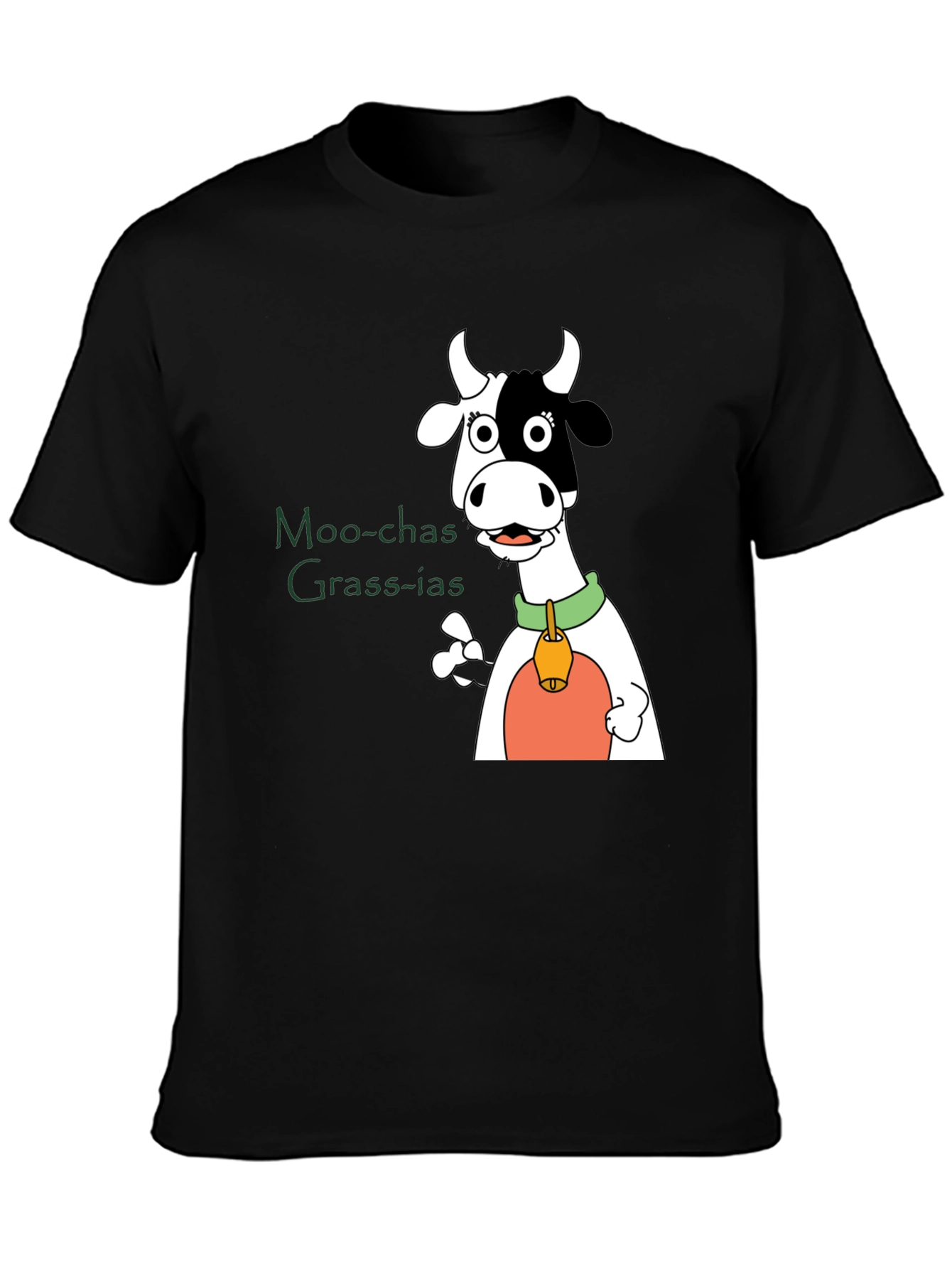 Black Moo-chas Grass-ias Cow Graphic Black T-Shirt view 3