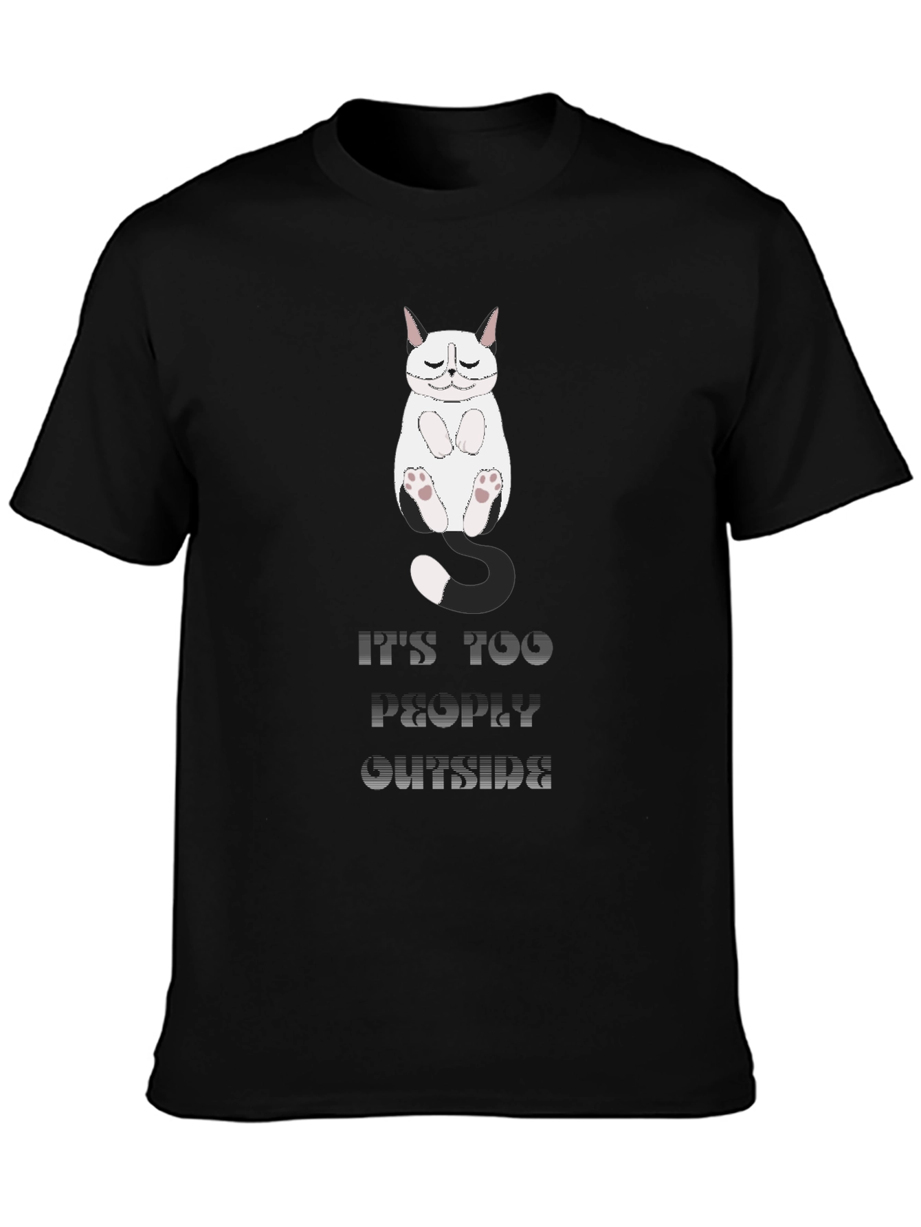 Black Funny Cat Graphic T-Shirt - "It's Too Peopley Outside" view 3