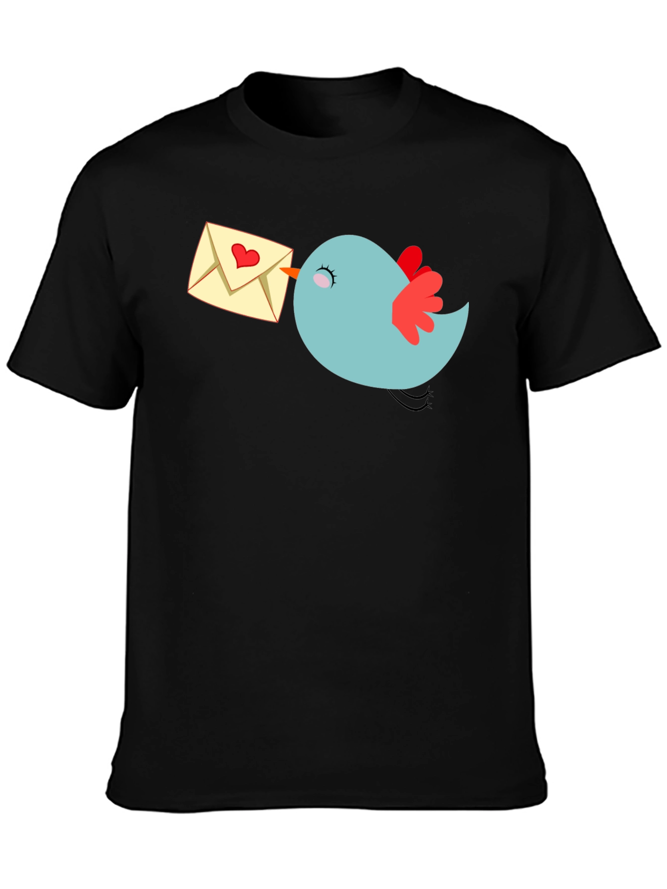 Black Cute Bird Love Letter Graphic Tee - Black view 3