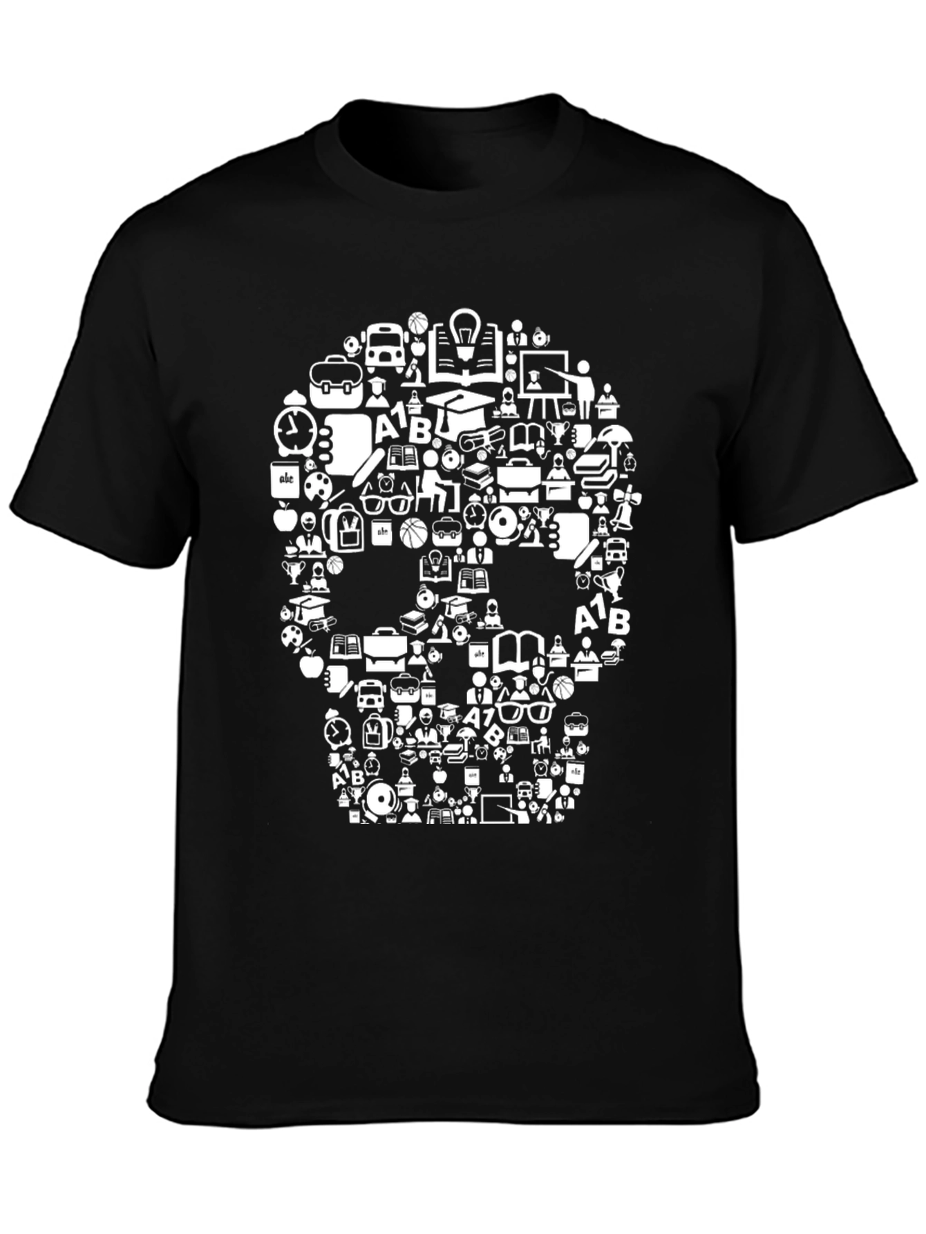 Black Education Skull Graphic Tee - Black Cotton Blend view 3