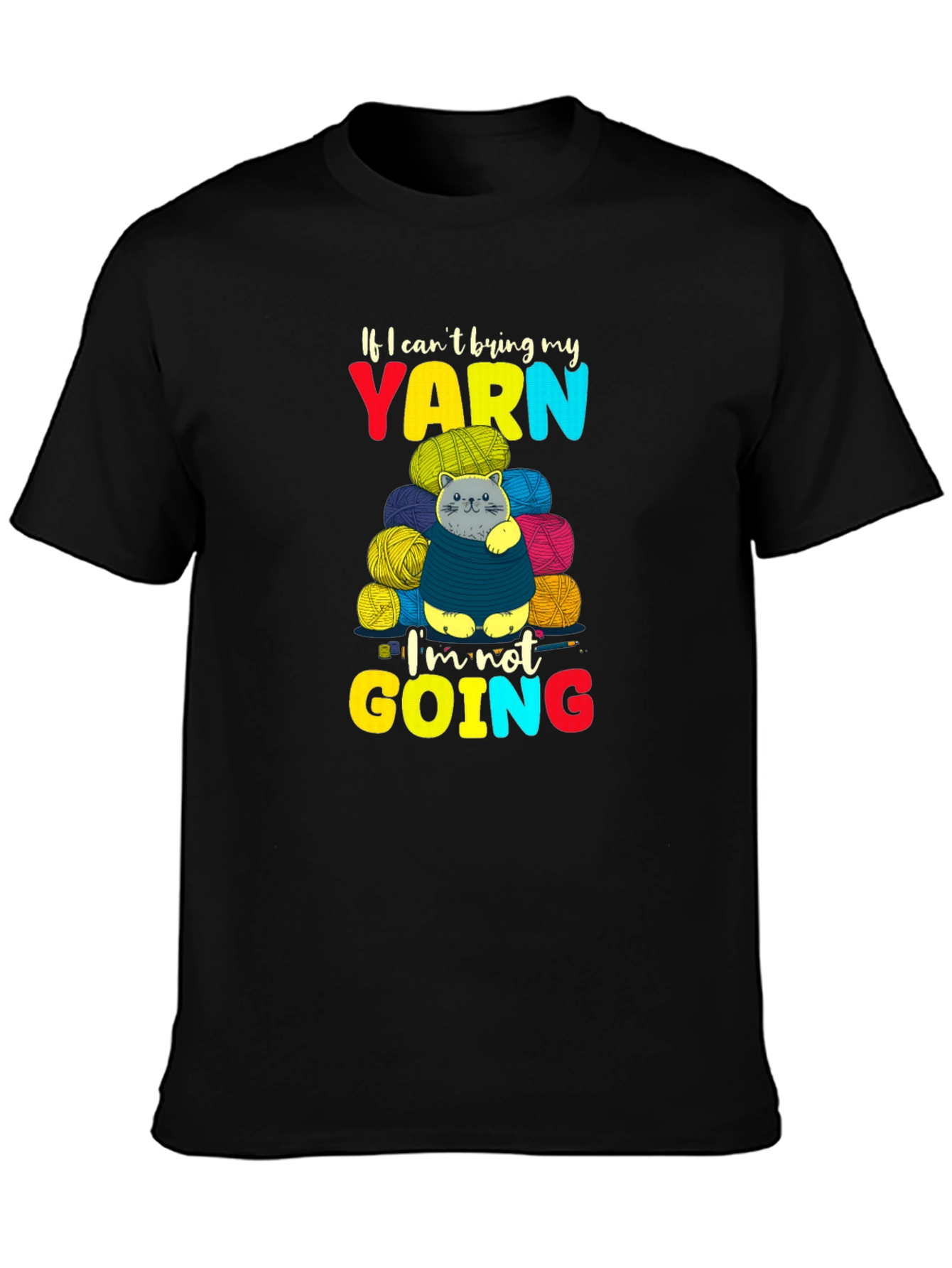 Black Yarn Cat T-Shirt - Knitting Lover Tee view 3
