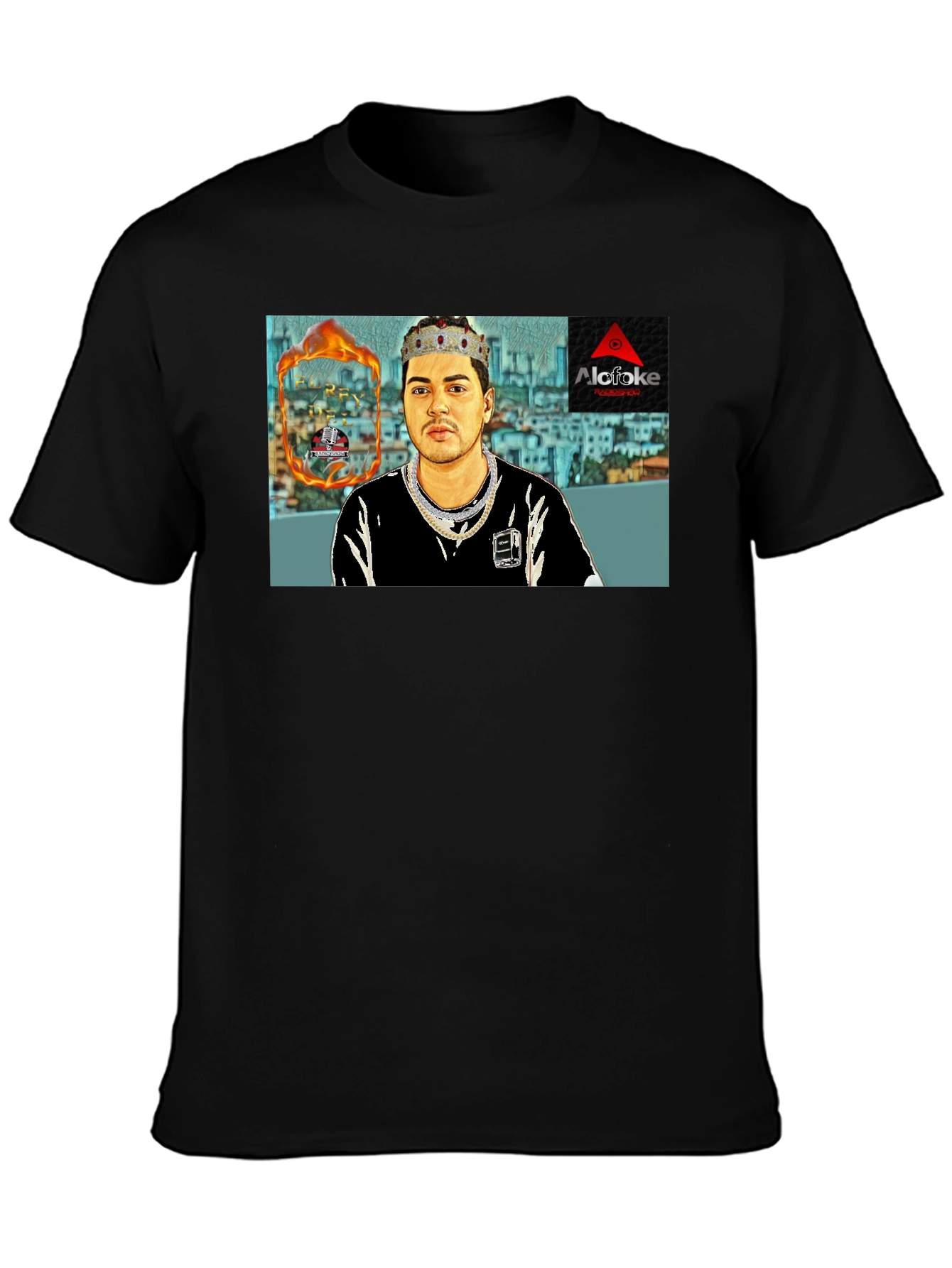 Black Alcafoke T-Shirt - King Cartoon Design view 3