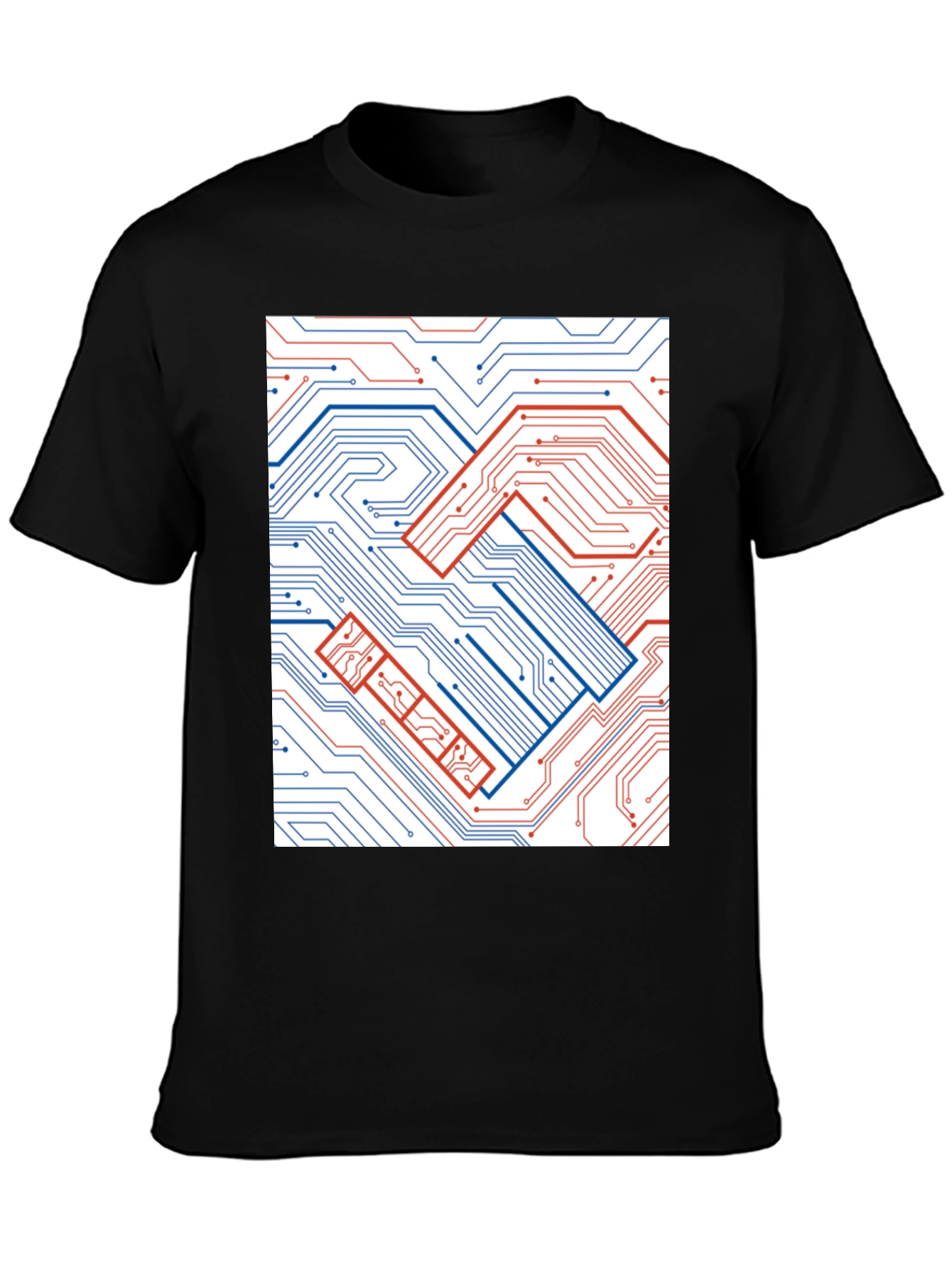 Black Tech Handshake Graphic T-Shirt - Modern Circuit Board Design view 3