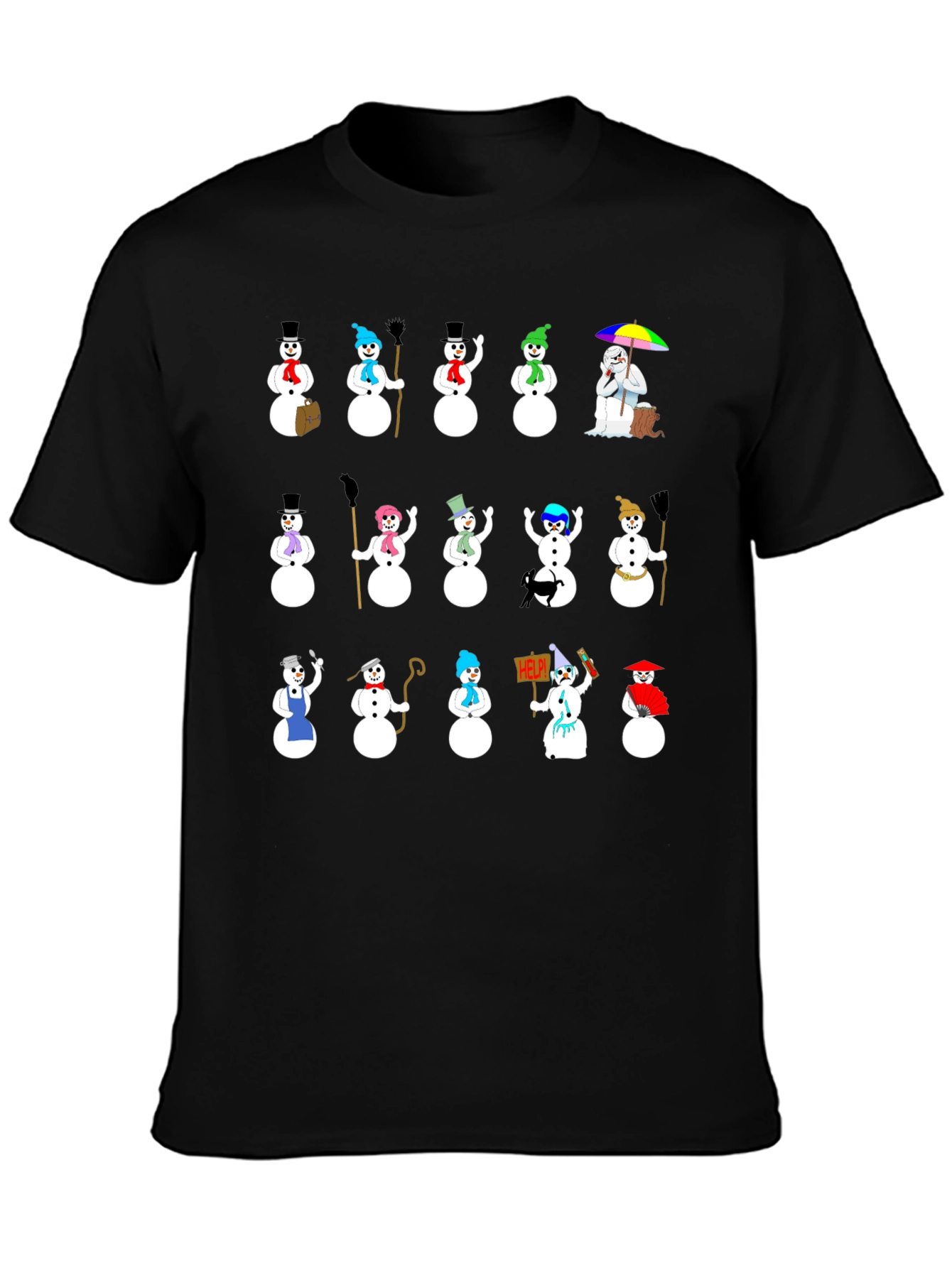 Black Novelty Snowman Graphic T-Shirt view 3