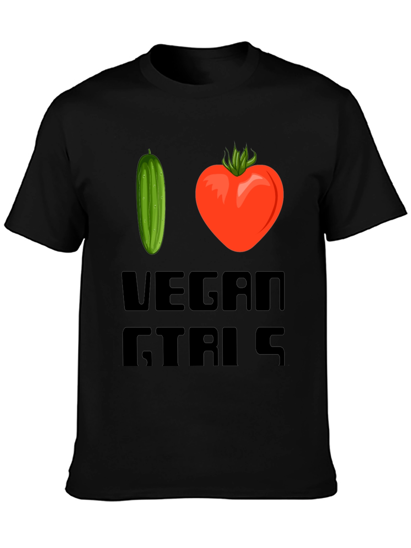 Black I Love Vegan Girls T-Shirt view 3