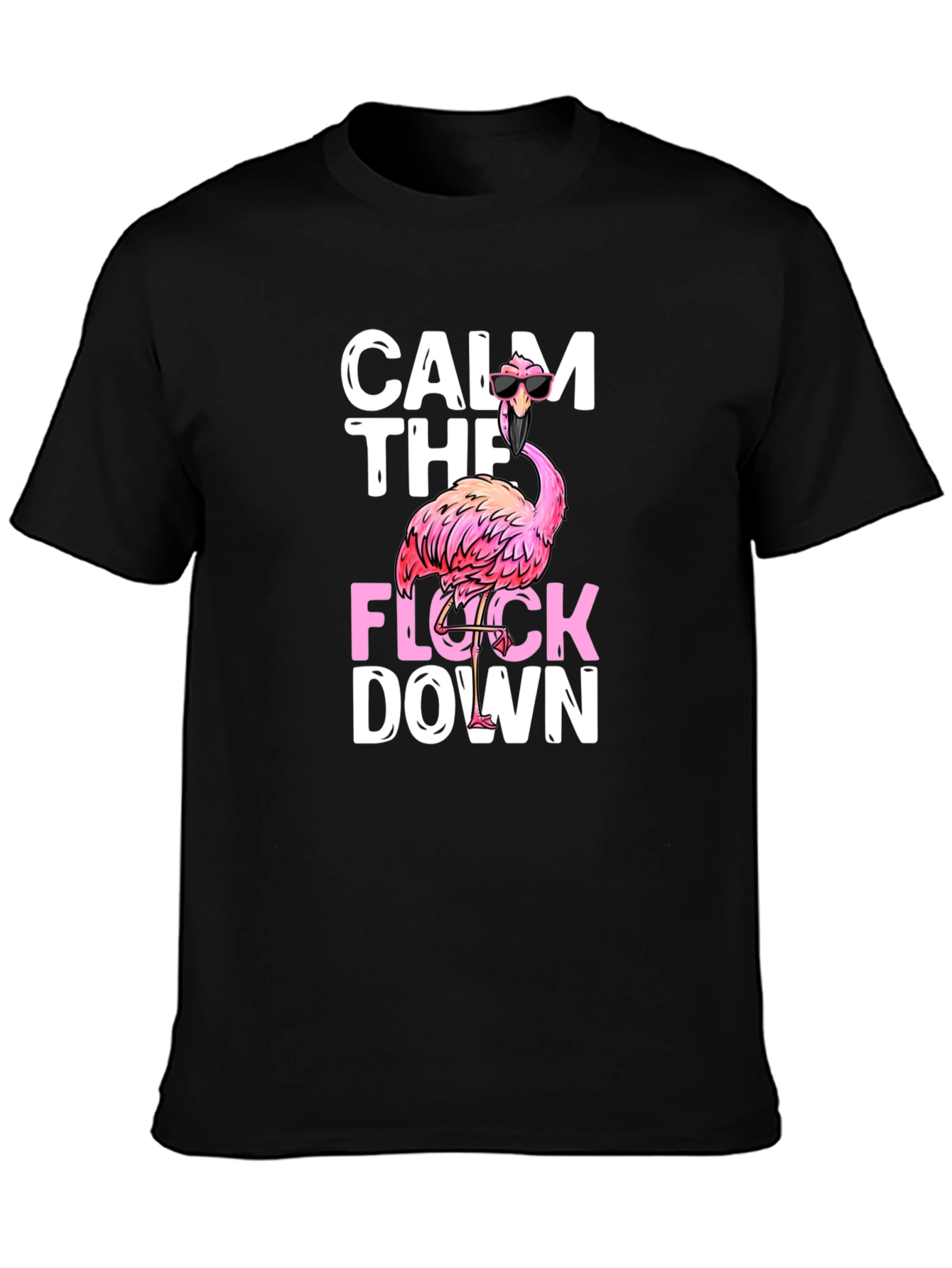 Black Calm The Flock Down Flamingo T-Shirt view 3