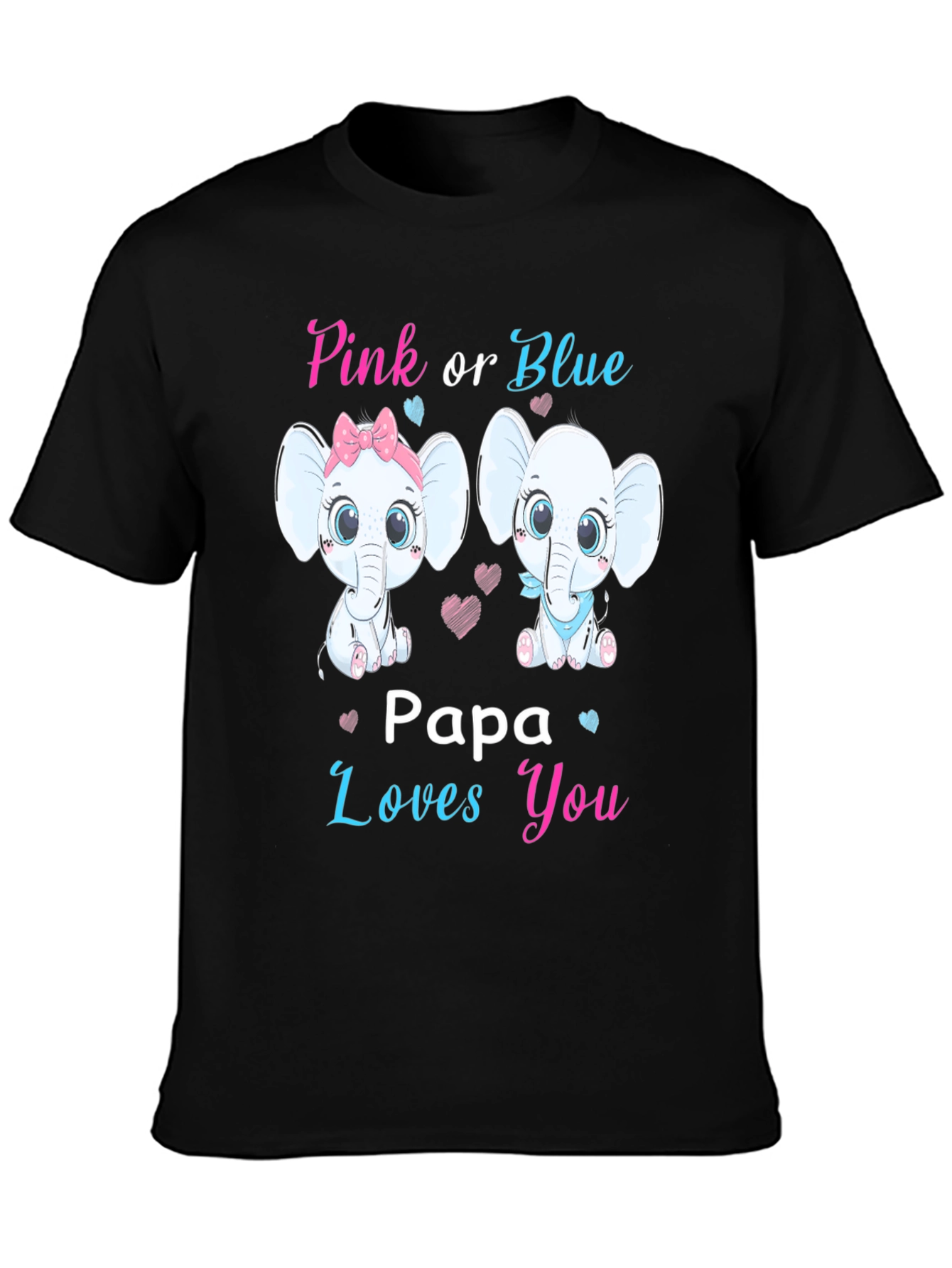 Black Pink or Blue Papa Loves You Baby Shower Gender Reveal T-Shirt view 3