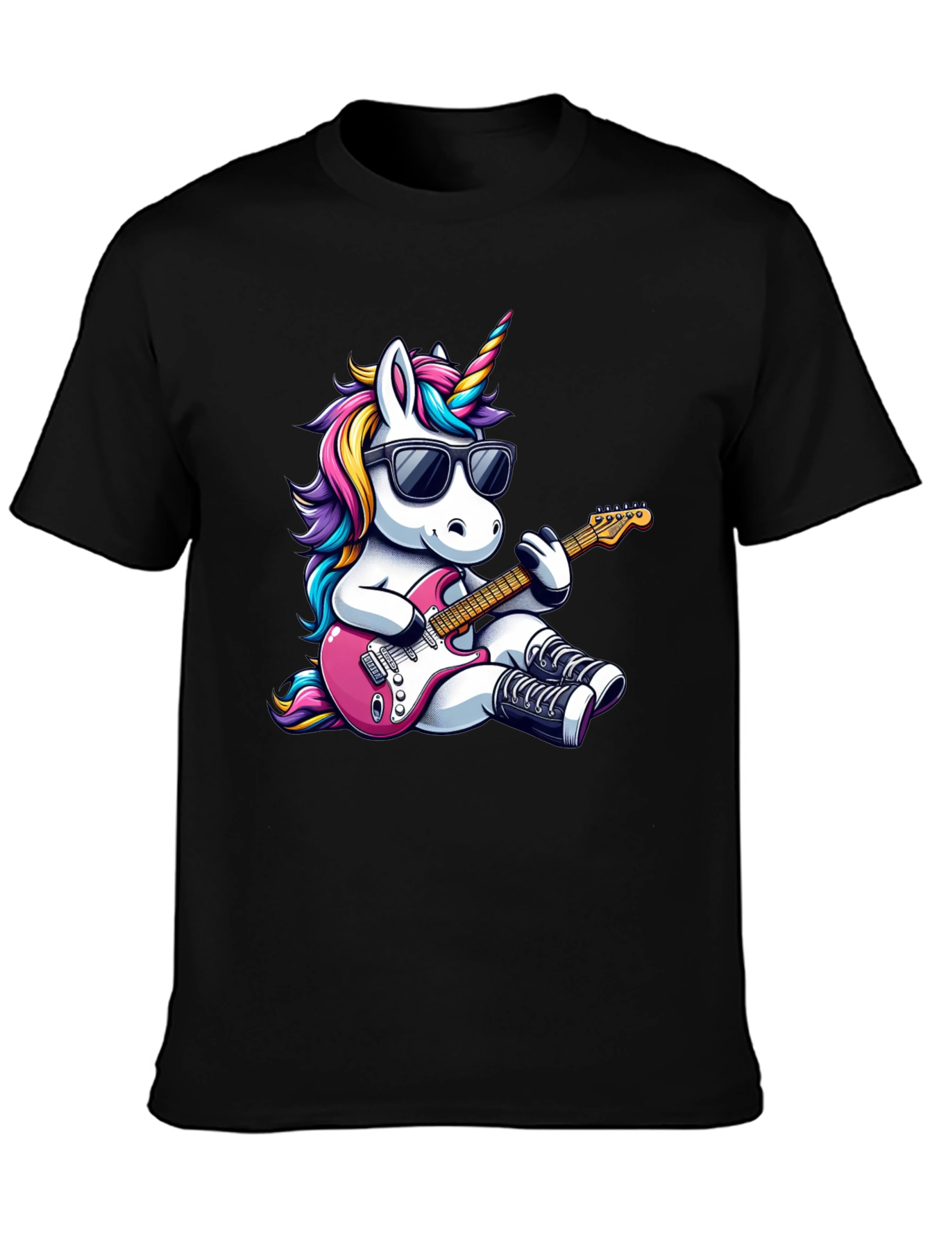 Black Unicorn Guitarist Black T-Shirt view 3