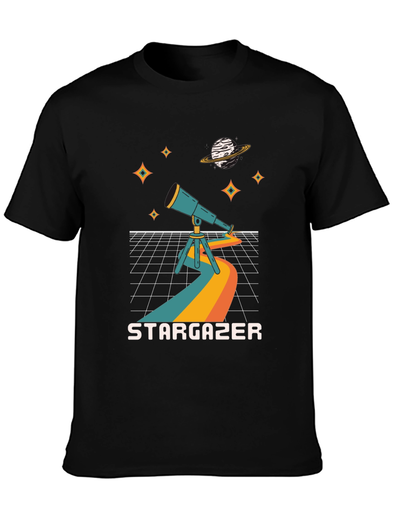 Black Stargazer Graphic Tee - Cosmic Telescope Design view 3