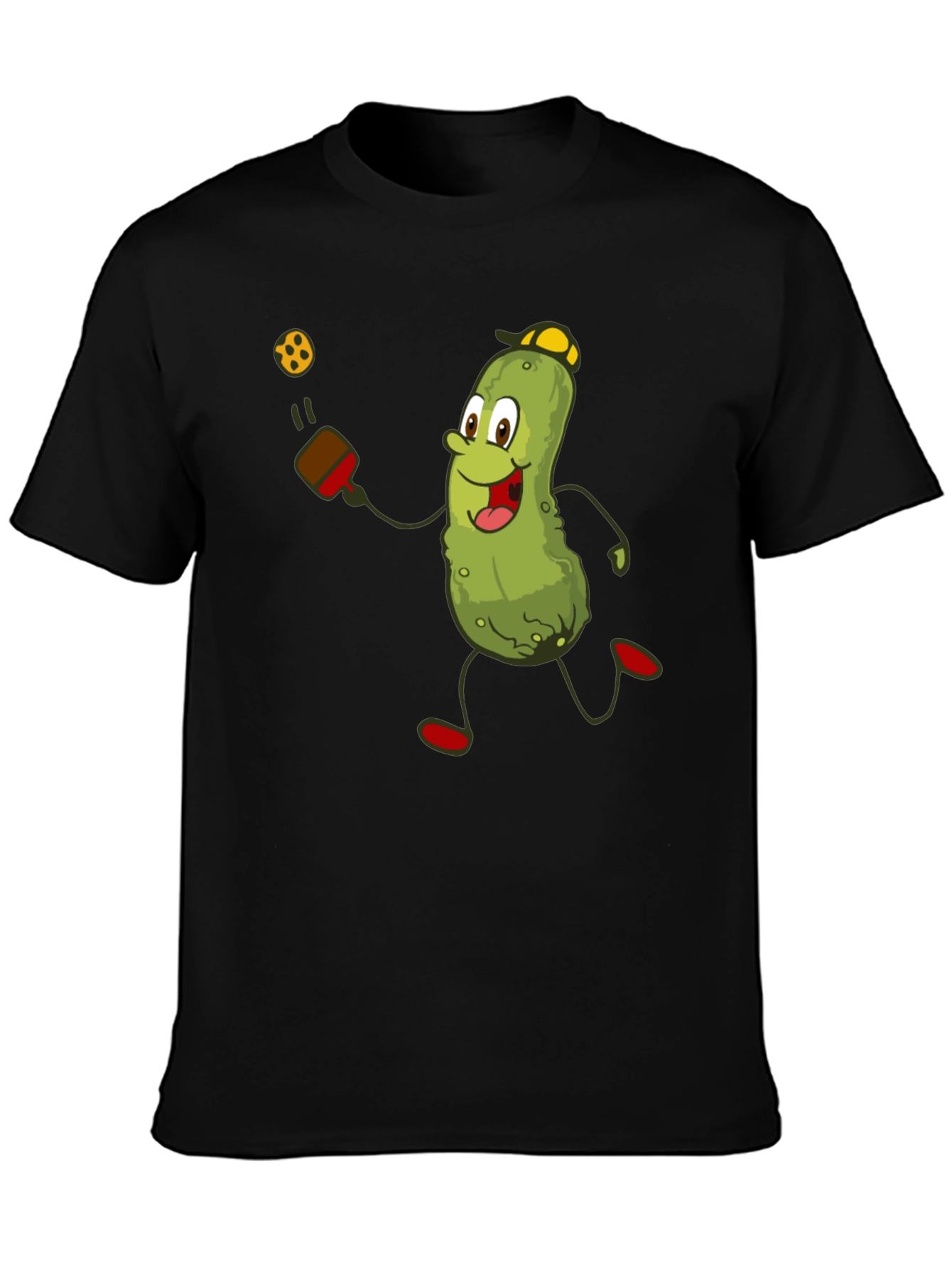 Black Pickleball Pickle T-Shirt - Funny Cartoon Player Tee view 3