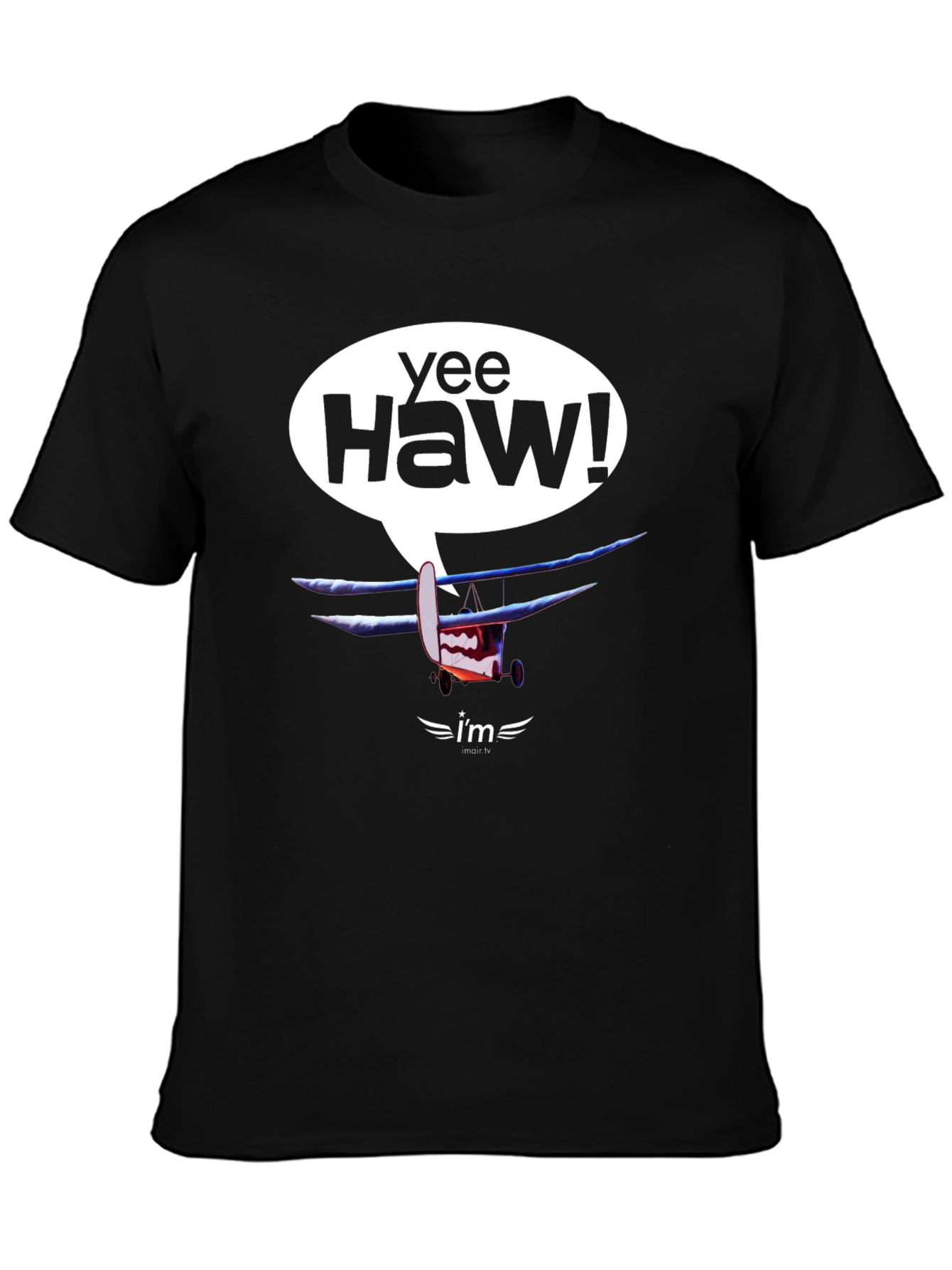 Black Yee Haw! Cartoon Airplane Graphic Tee view 3
