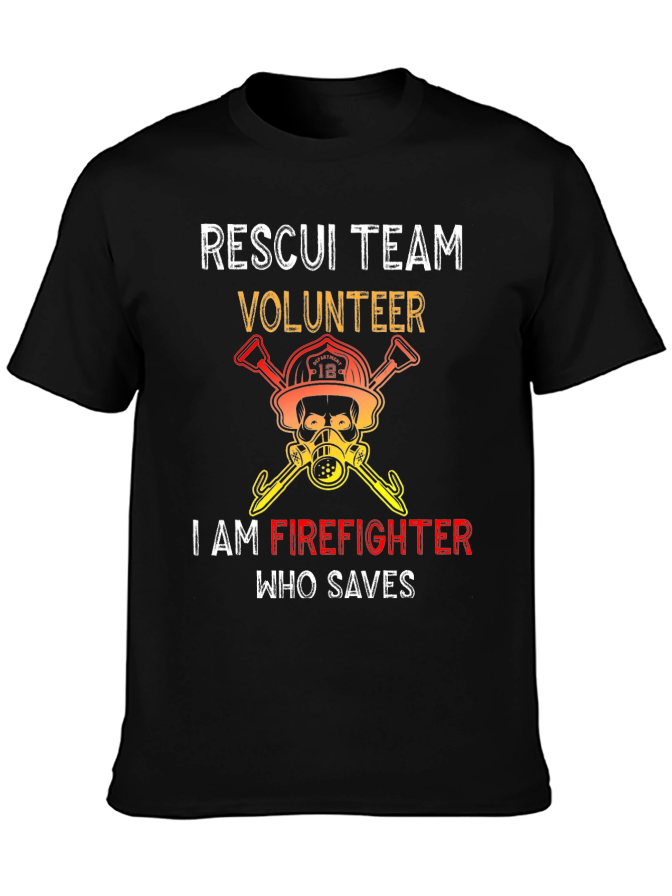 Black Rescue Team Volunteer Firefighter Graphic Tee view 3