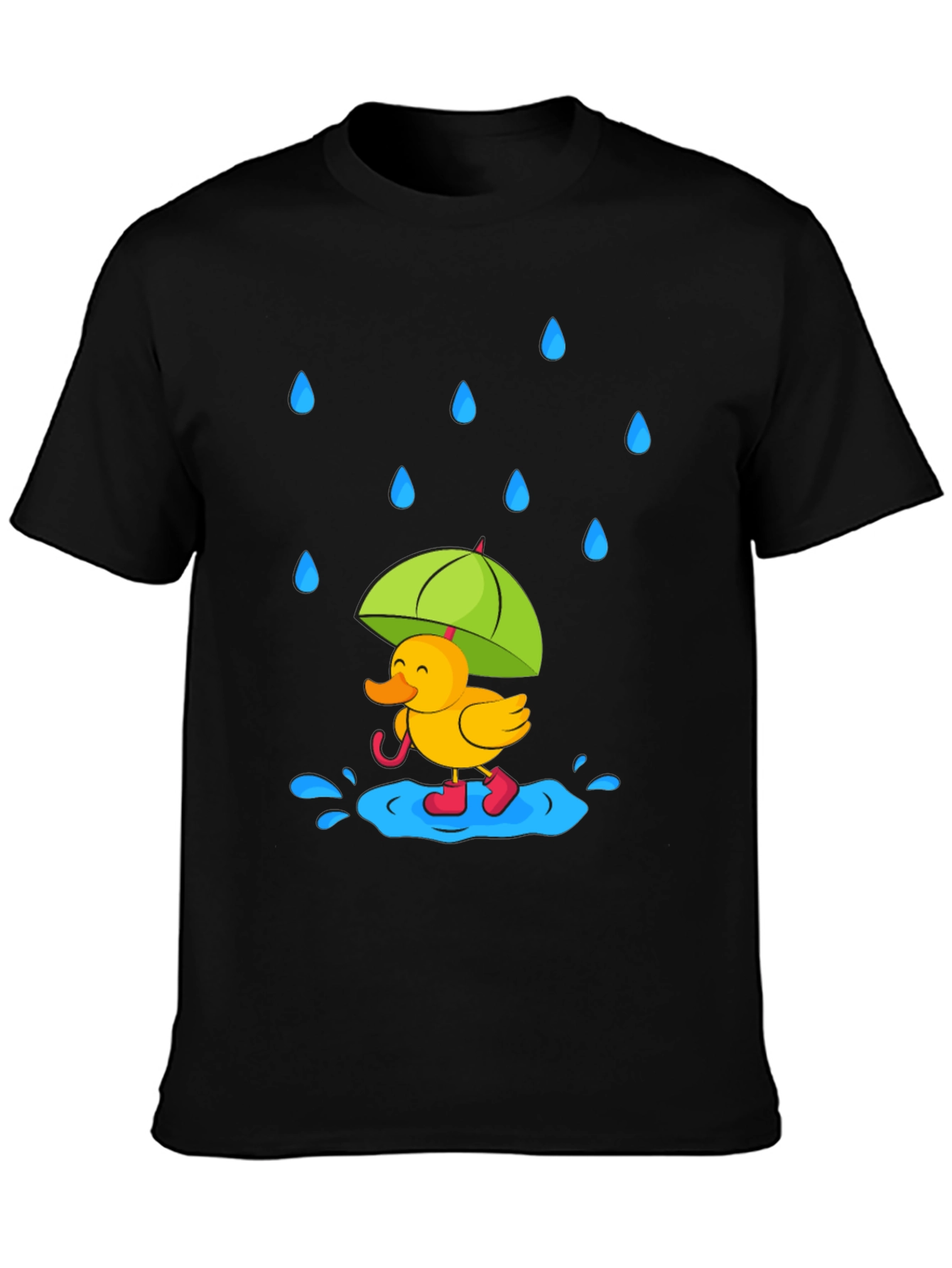 Black Rainy Day Duck T-Shirt - Cute Cartoon Graphic Tee view 3