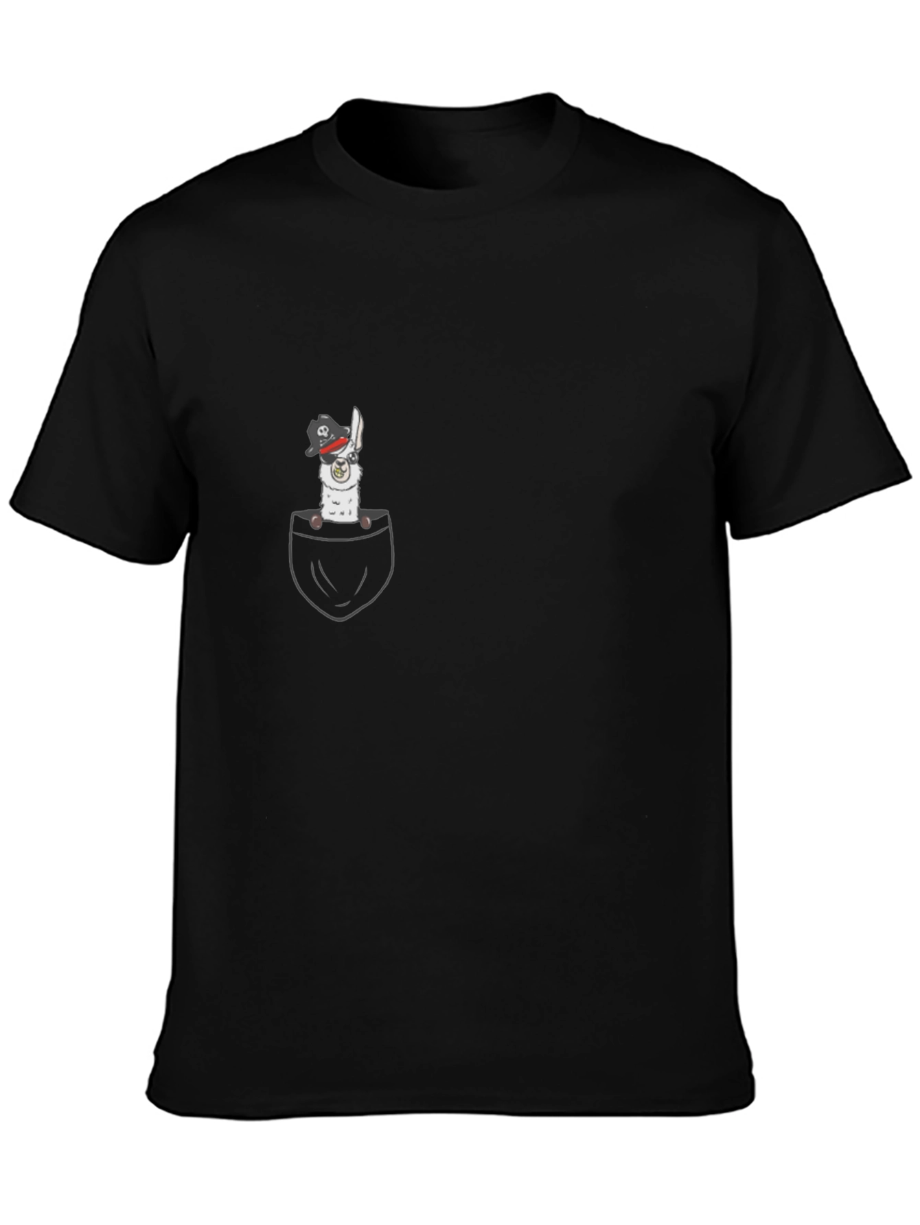 Black Pirate Llama Pocket T-Shirt - Black view 3