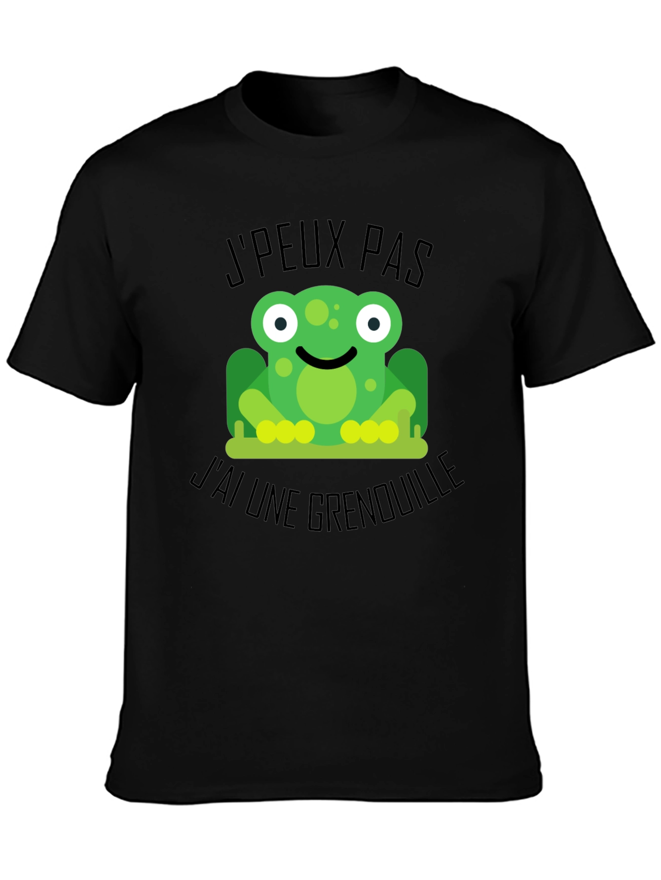 Black Frog Graphic Black T-Shirt: 'J'peux Pas J'ai Une Grenouille' view 3