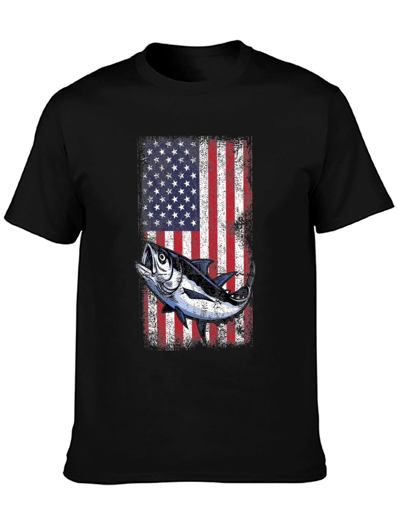 Black American Flag Tuna Fishing T-Shirt view 3