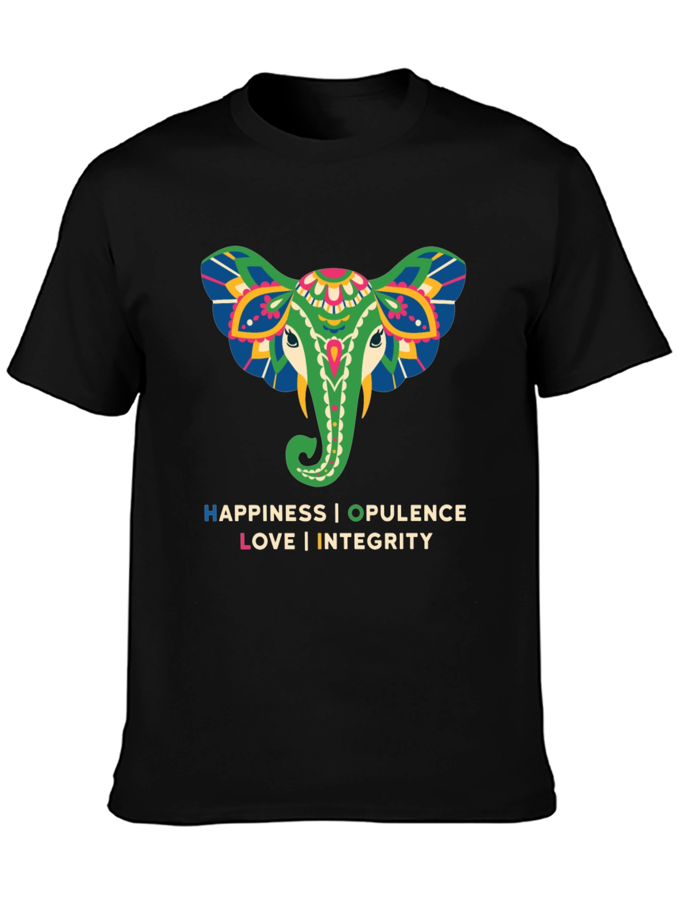 Black Elephant Graphic Tee: Happiness, Opulence, Love & Integrity view 3