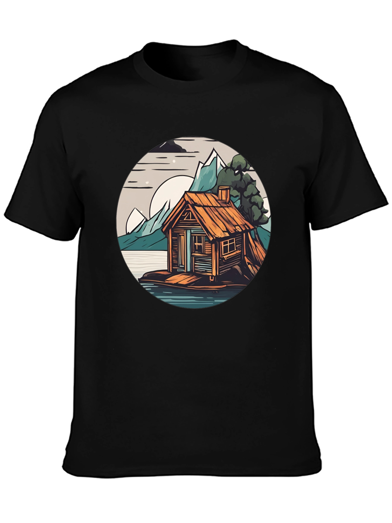 Black Cabin Lake Tee: Nature Graphic Shirt view 3