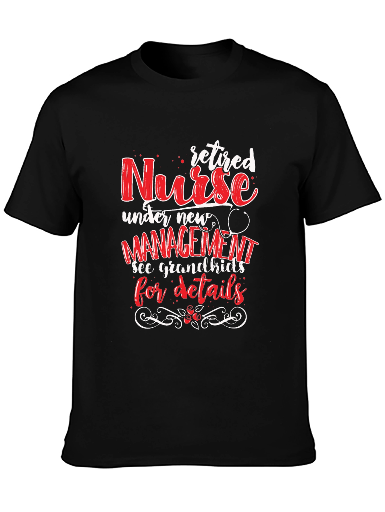 Black Retired Nurse T-Shirt: Grandkids Management view 3