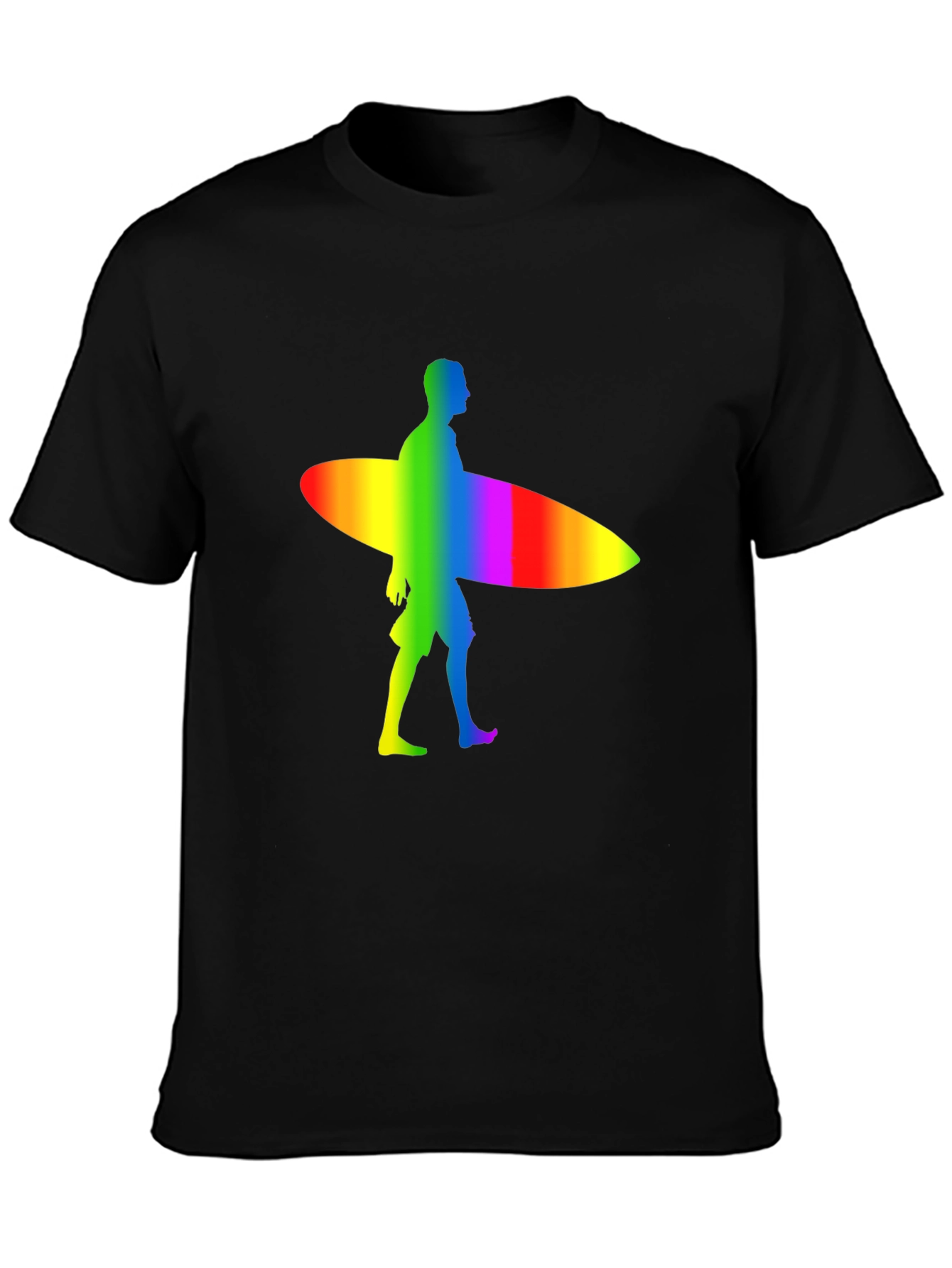 Black Rainbow Surfer Graphic Tee - Black Cotton Comfort view 3