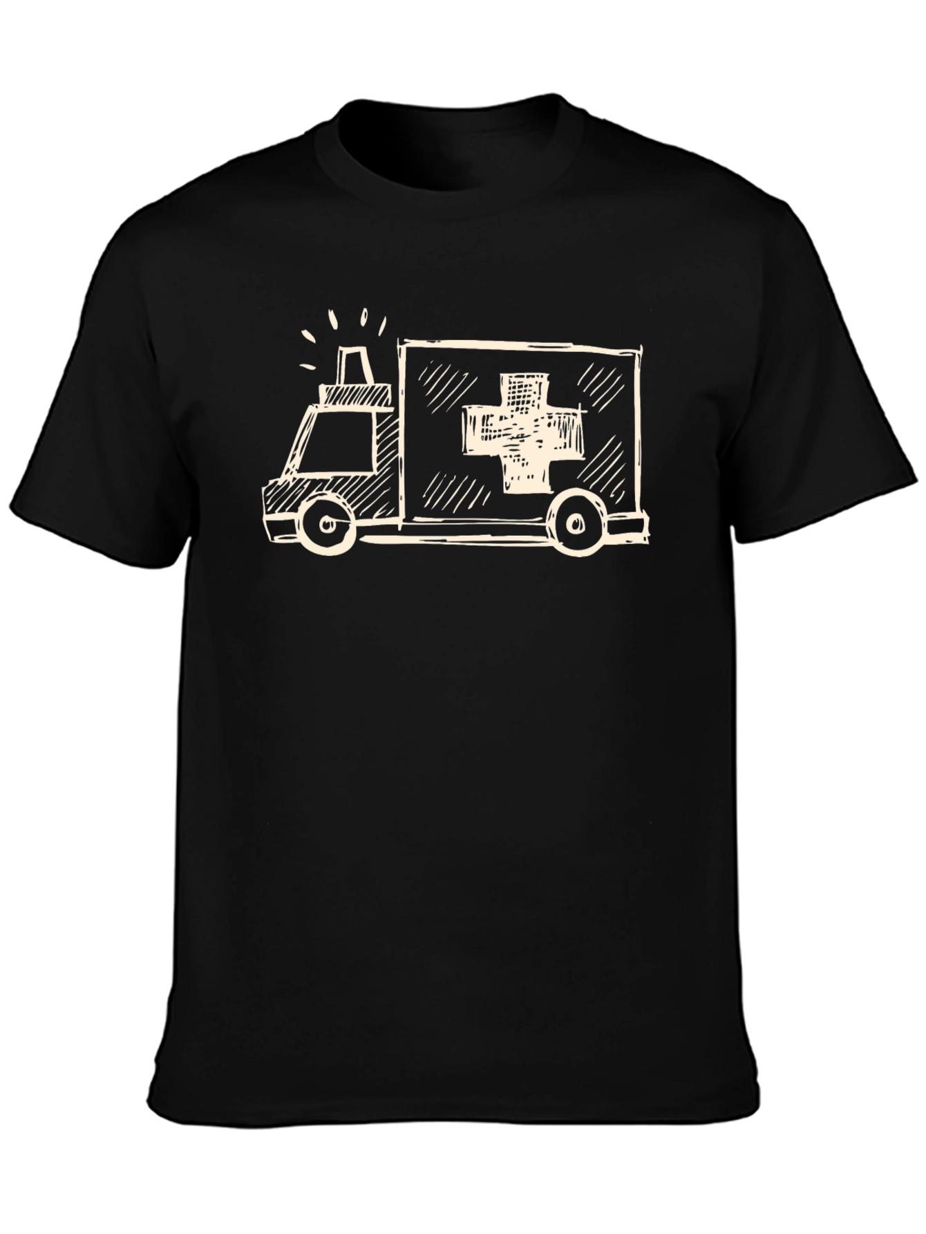 Black Sketch Ambulance Graphic Tee - Black Cotton Casual T-Shirt view 3